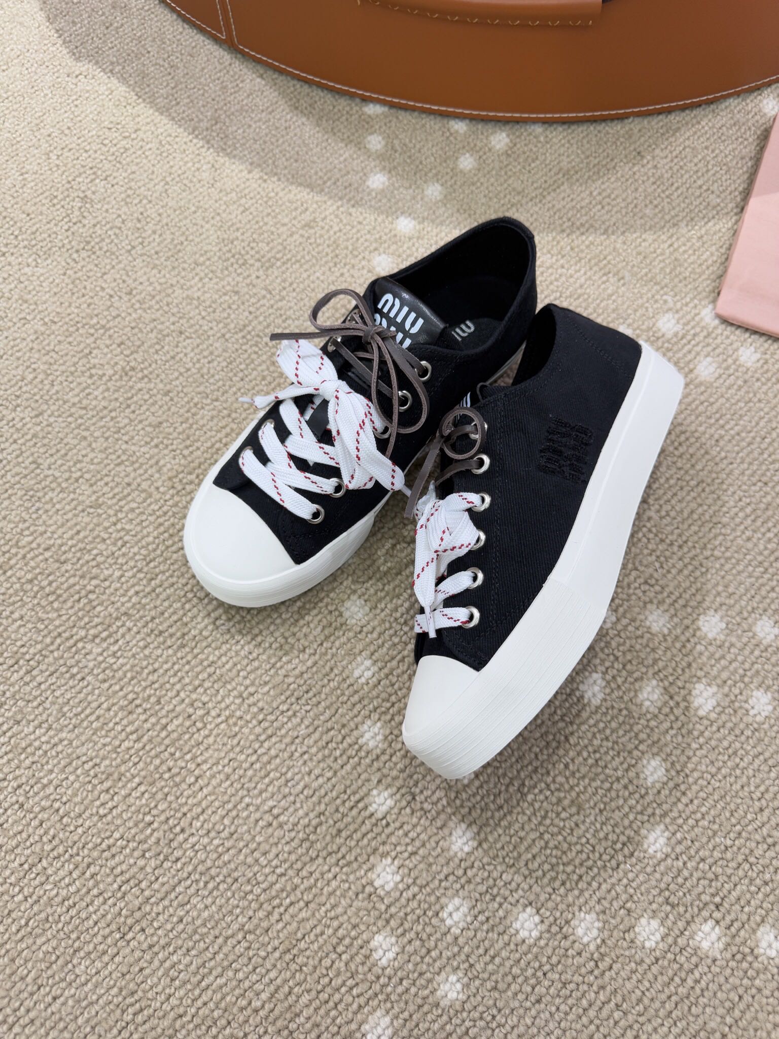 Bagsaaa Miu Miu Washed denim sneakers black