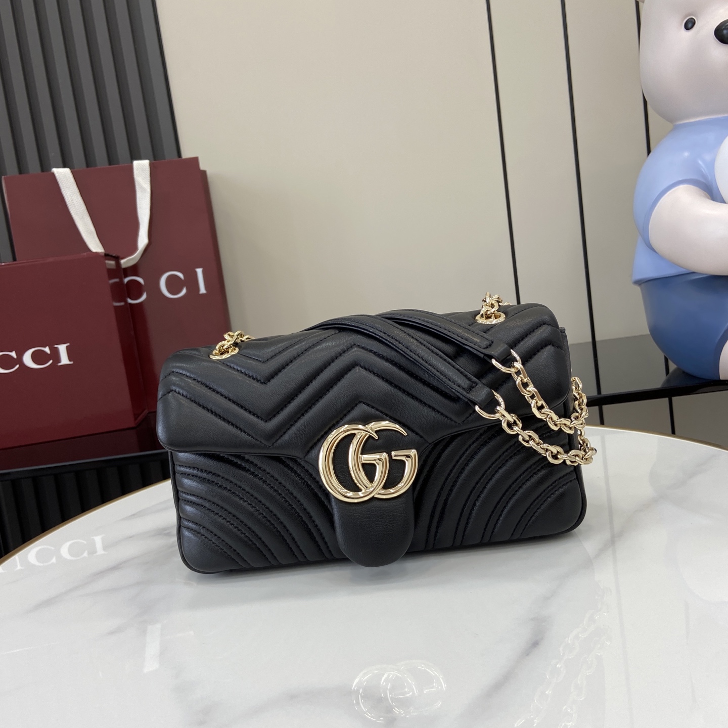 Bagsaaa Gvc*1 GG Marmont medium shoulder bag 837267 black - 26cm
