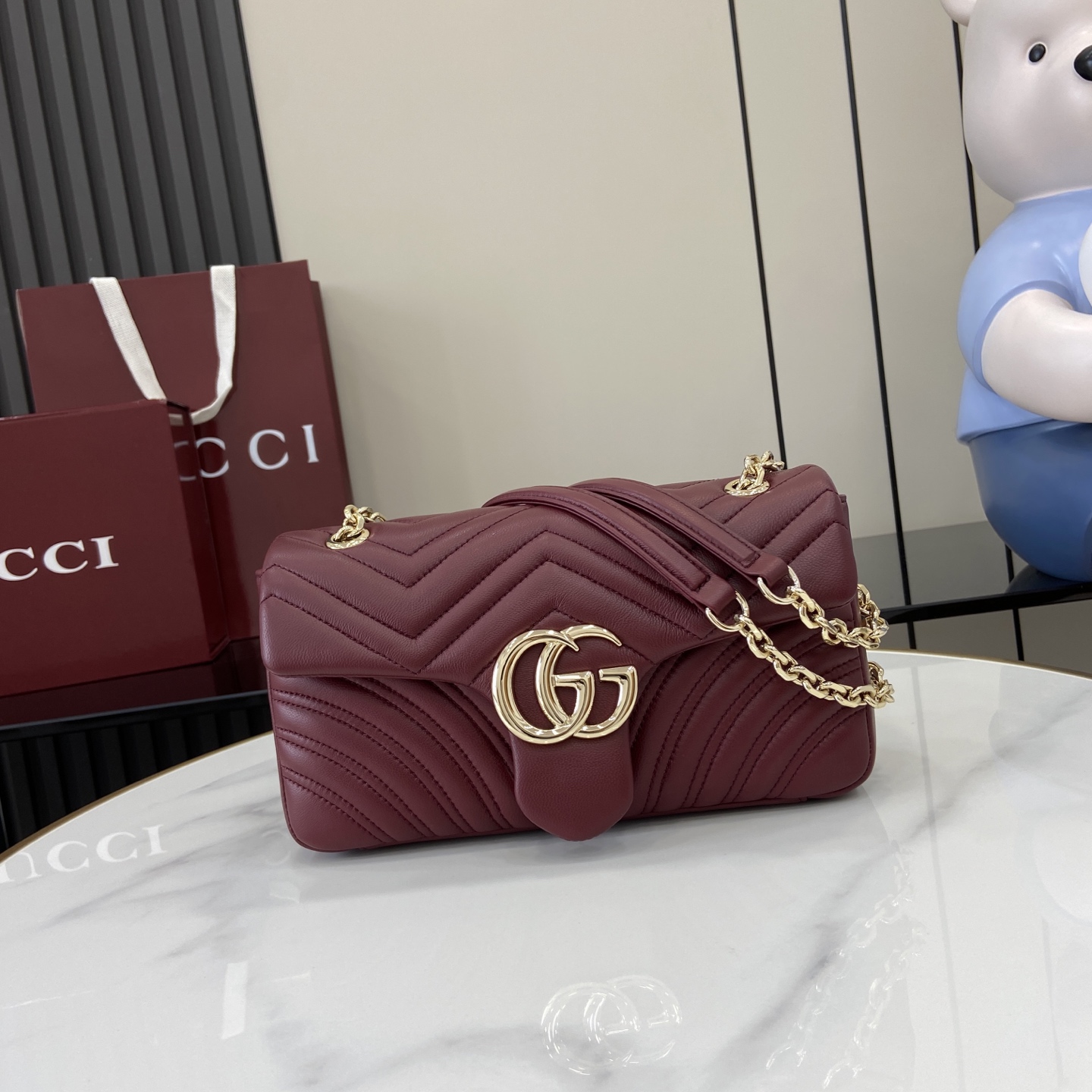 Bagsaaa Gvc*1 GG Marmont medium shoulder bag 837267 Rosso Ancora red - 26cm