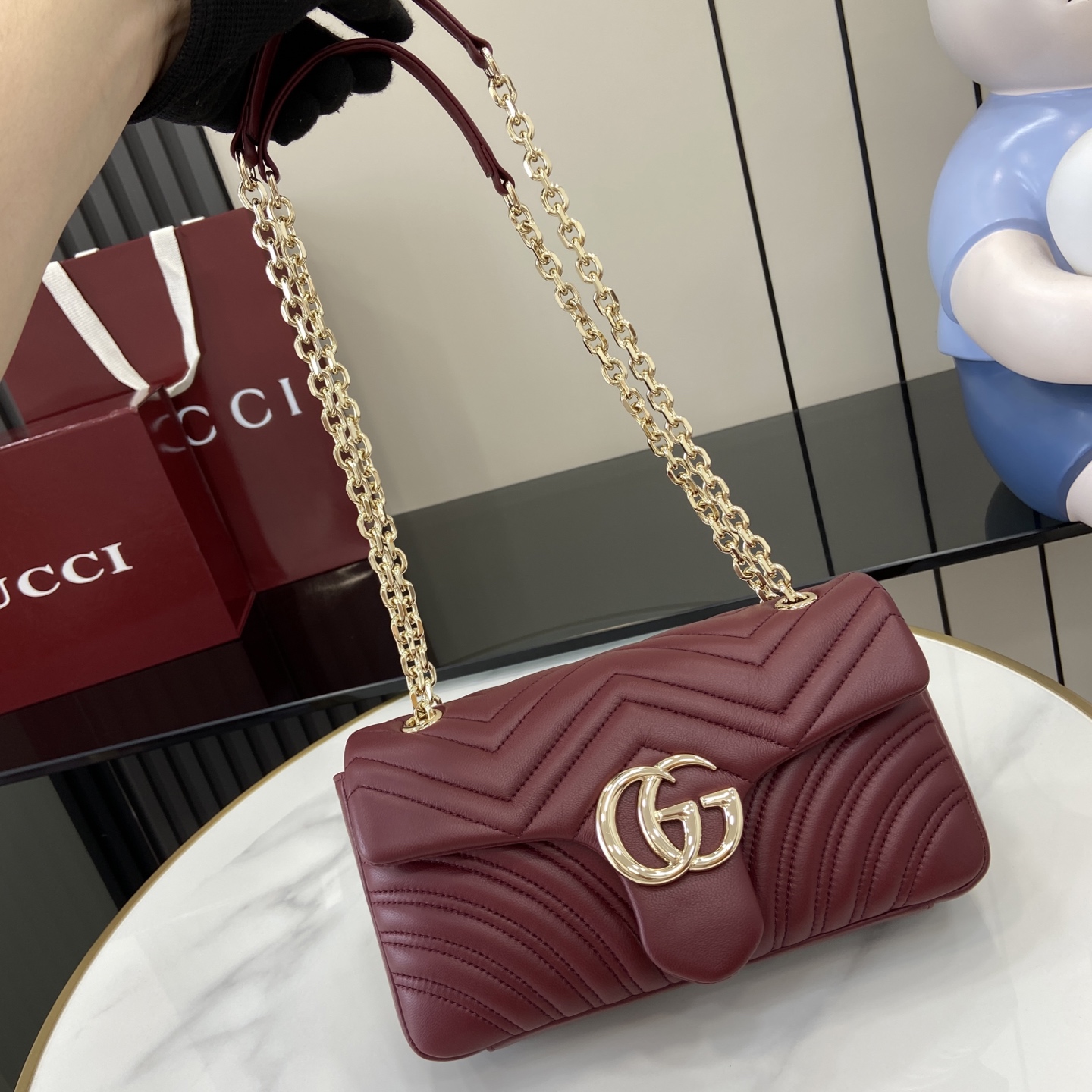 Bagsaaa Gvc*1 GG Marmont medium shoulder bag 837267 Rosso Ancora red - 26cm