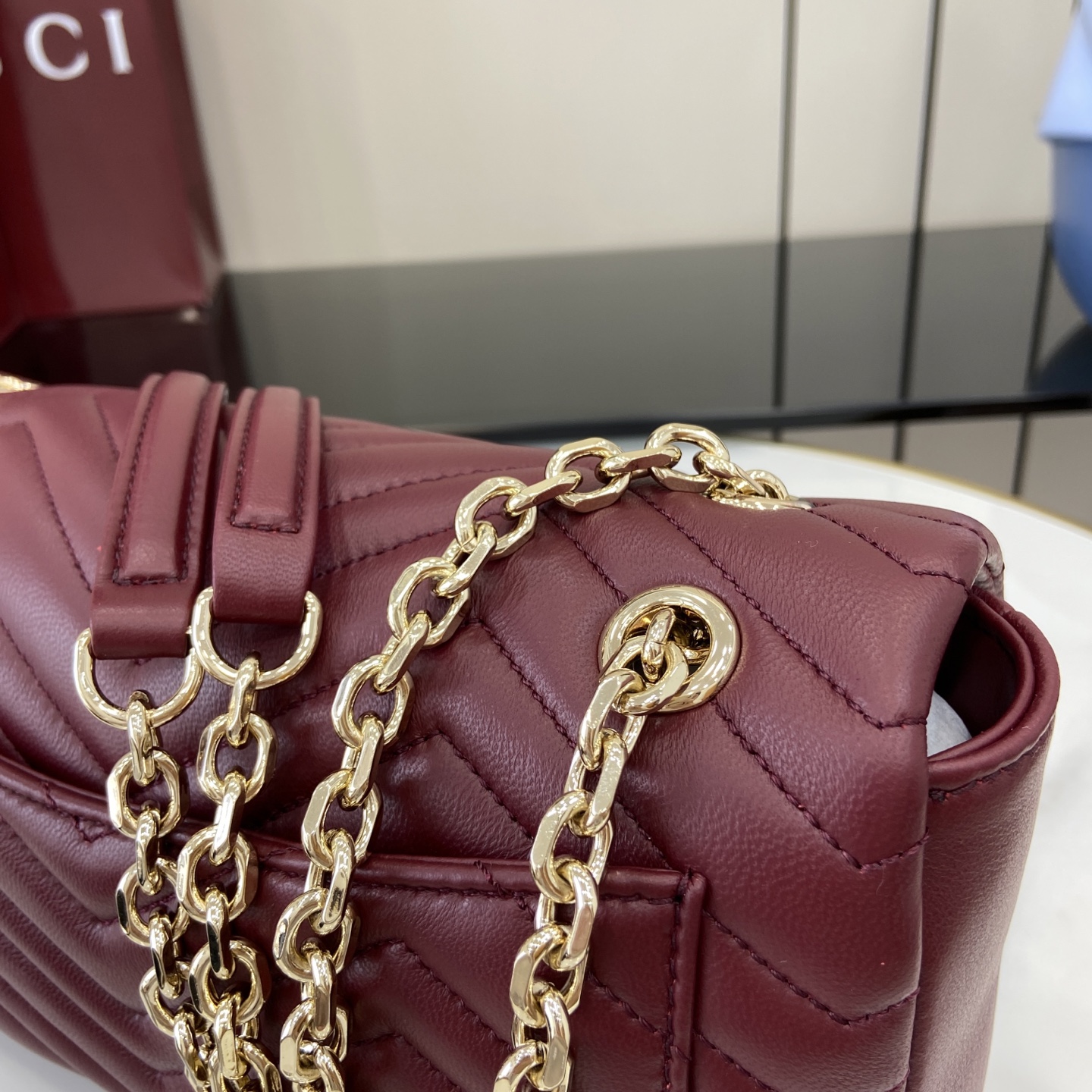 Bagsaaa Gvc*1 GG Marmont medium shoulder bag 837267 Rosso Ancora red - 26cm