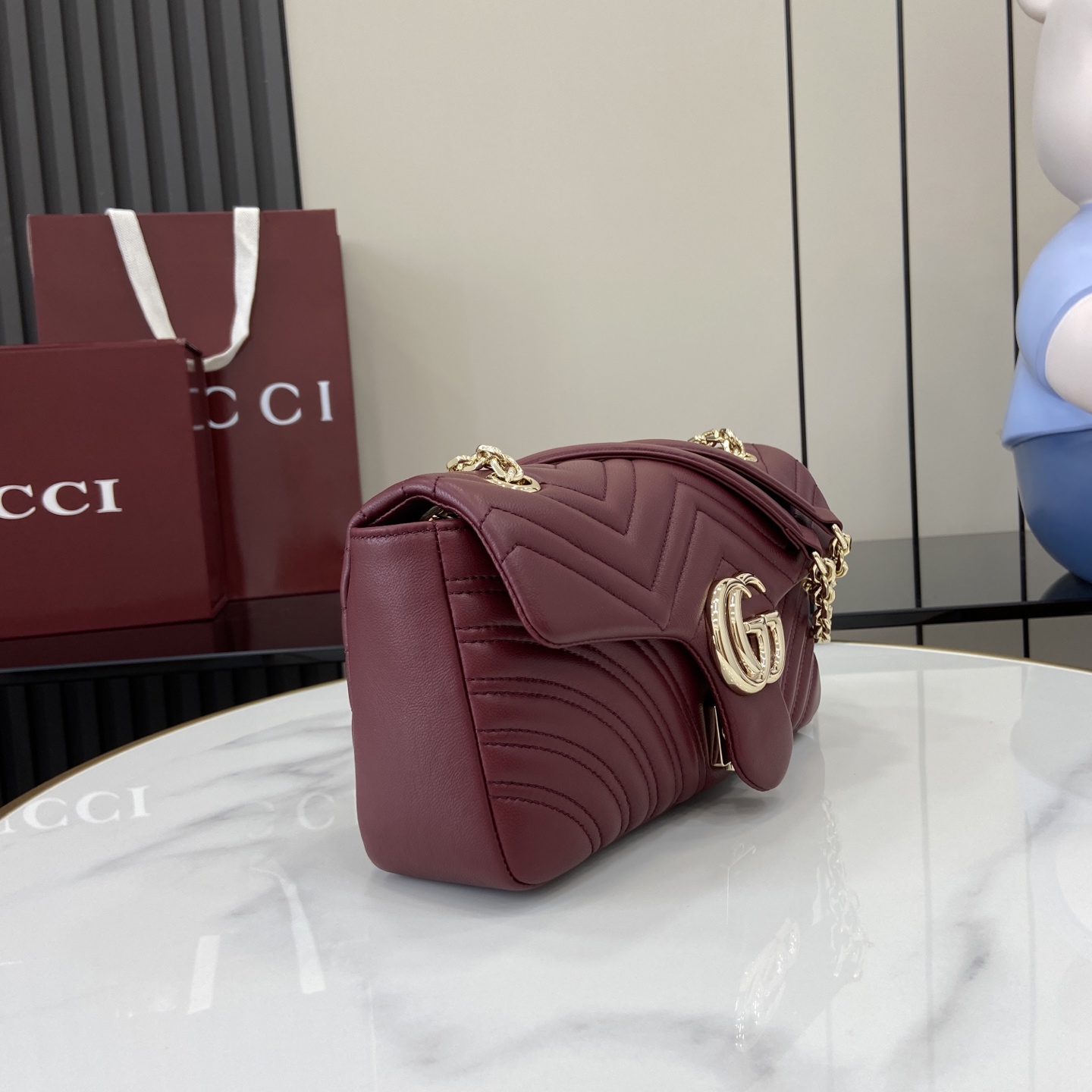 Bagsaaa Gvc*1 GG Marmont medium shoulder bag 837267 Rosso Ancora red - 26cm