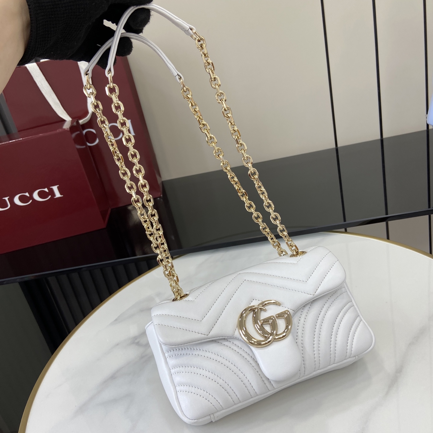 Bagsaaa Gvc*1 GG Marmont small shoulder bag 837280 white - 22cm