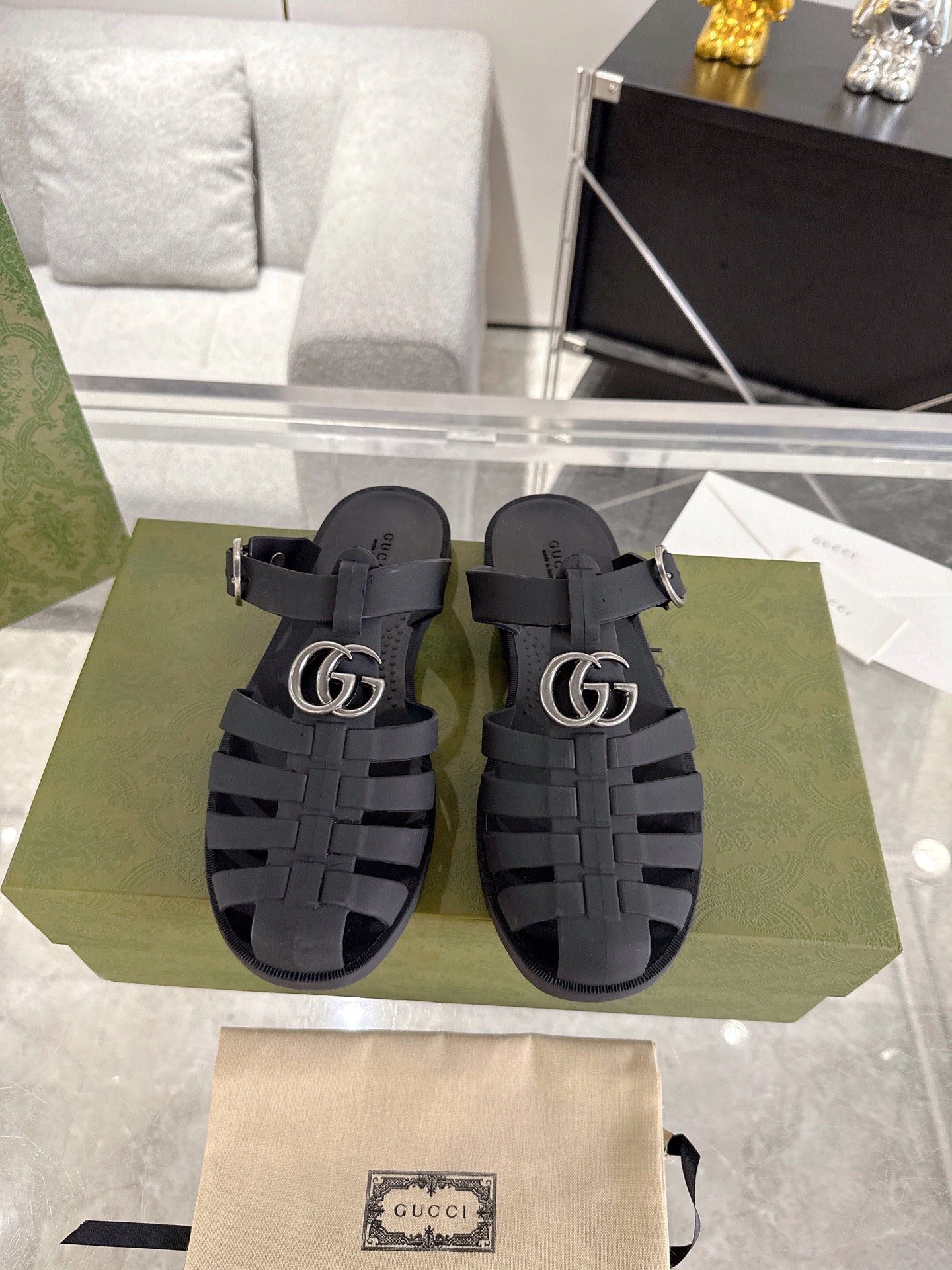 Bagsaaa Gvc*1 Men's Double G mule 812582 Black rubber