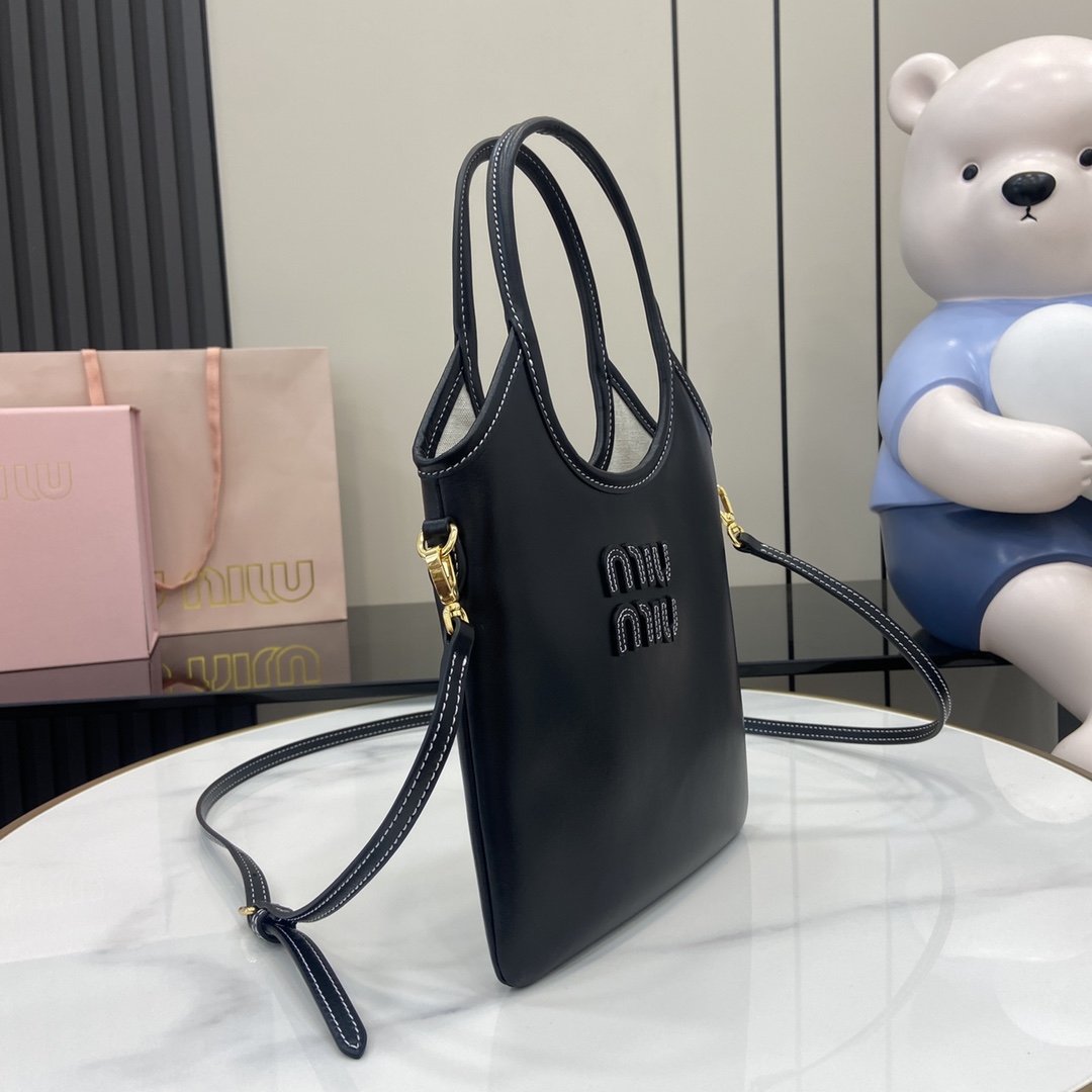 Bagsaaa Miu Miu IVY leather handbag 5BA281 black - 24cm
