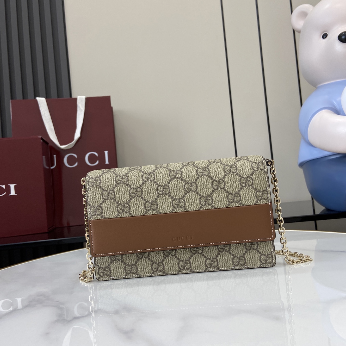 Bagsaaa Gvc*1 GG Emblem wallet on chain 838151 Brown smooth leather - 20cm