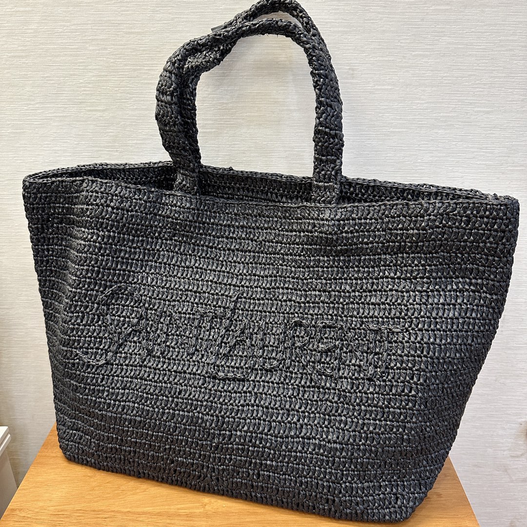Bagsaaa Y51 Sa1nt Lau*nt S*pple Raffia Tote Bag Black - 43/54cm