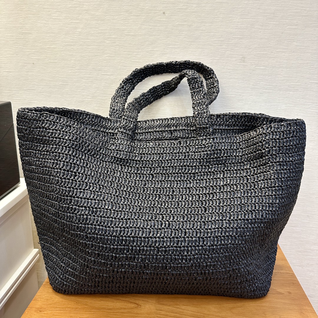 Bagsaaa Y51 Sa1nt Lau*nt S*pple Raffia Tote Bag Black - 43/54cm