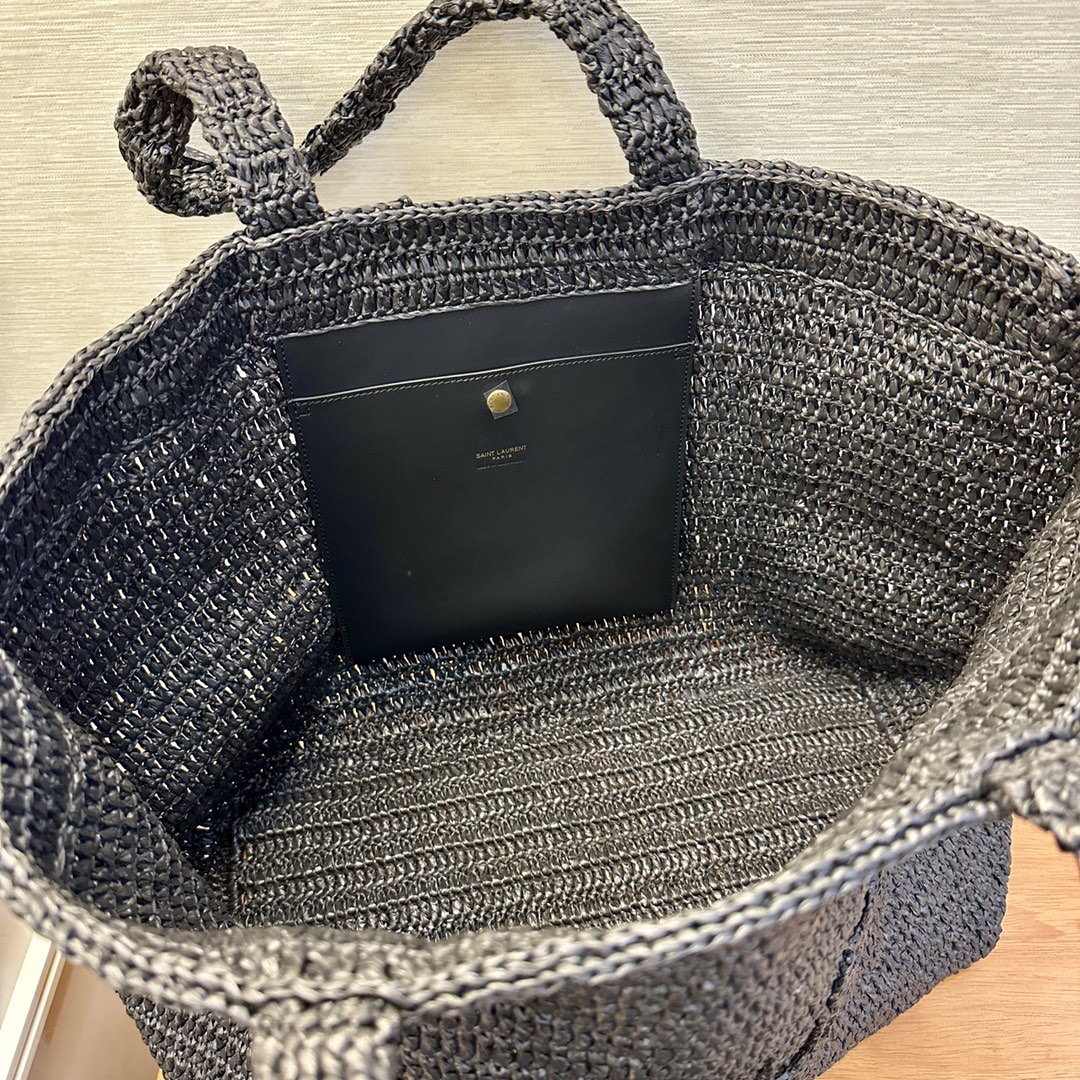 Bagsaaa Y51 Sa1nt Lau*nt S*pple Raffia Tote Bag Black - 43/54cm