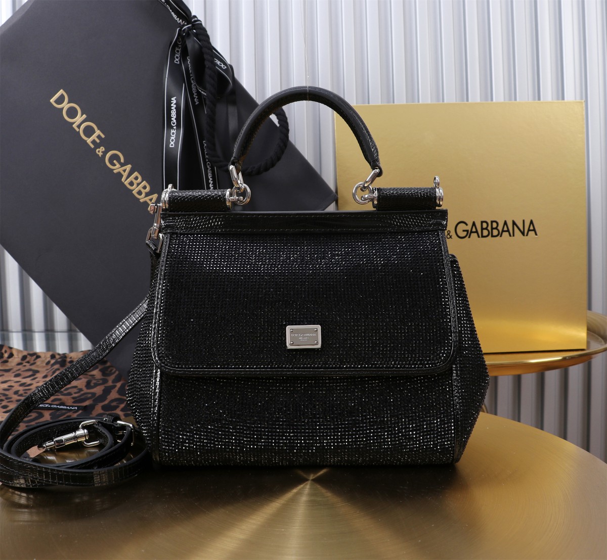 Bagsaaa Dolce & Gabbana Crystal Sicily Top Handle Bag Black - 20cm