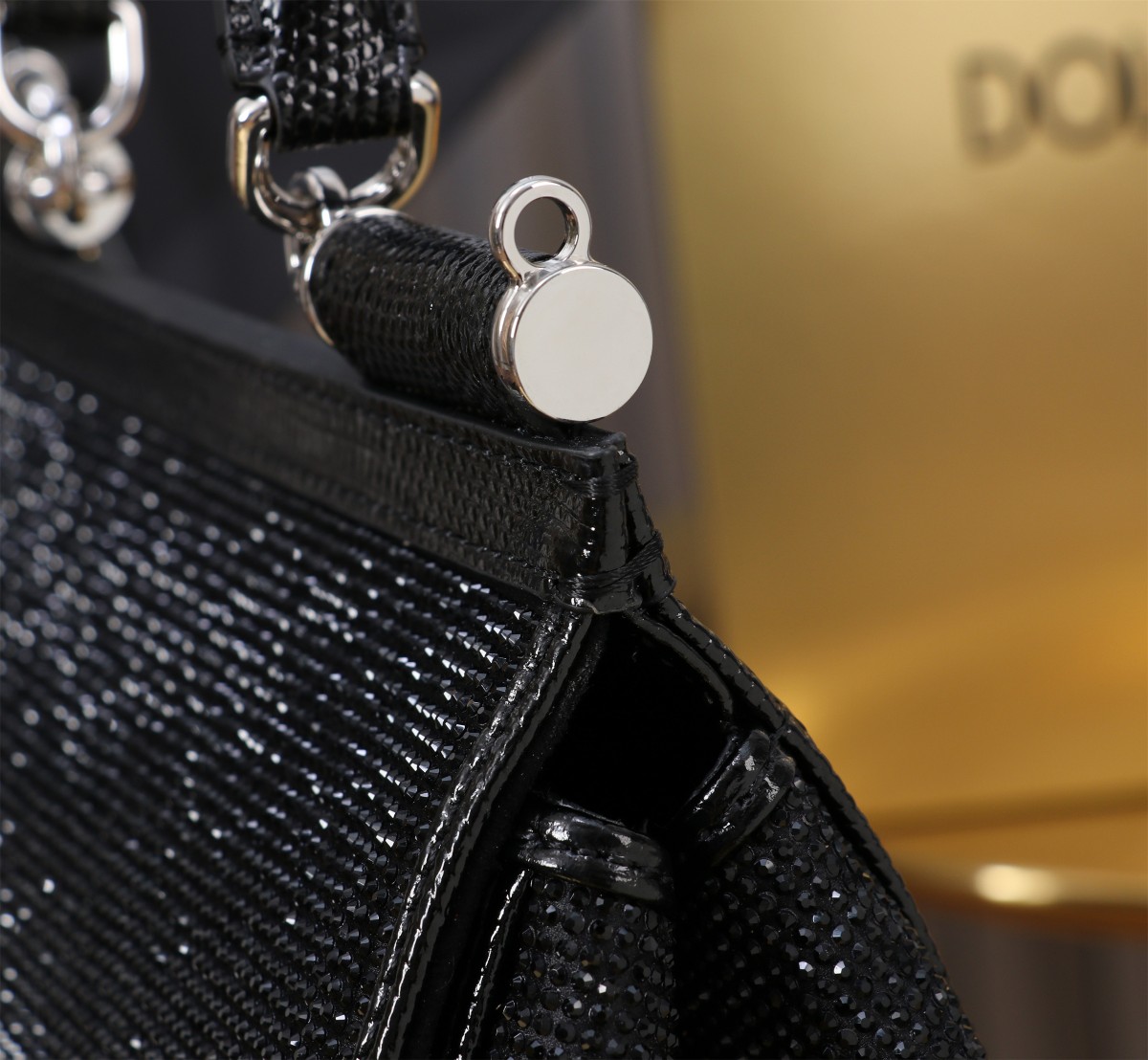 Bagsaaa Dolce & Gabbana Crystal Sicily Top Handle Bag Black - 20cm