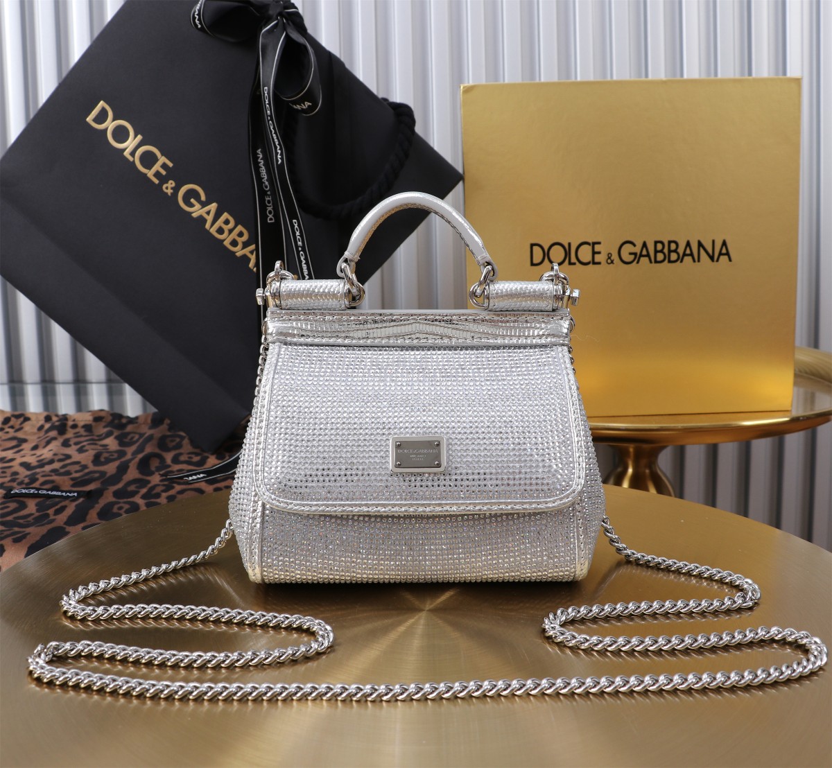 Bagsaaa Dolce & Gabbana mini Sicily satin top-handle bag silver - 16cm