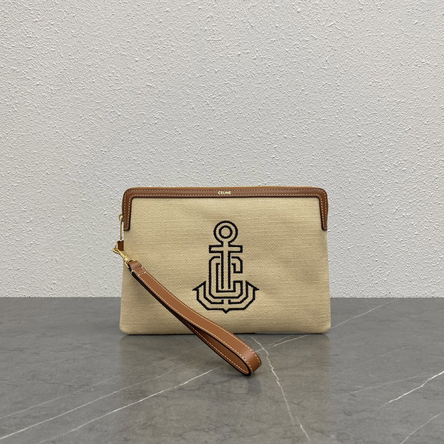 Bagsaaa Ce1i*e Small Pochette With Fabric Strap With Anchor Embroidery And Calfskin - 25cm