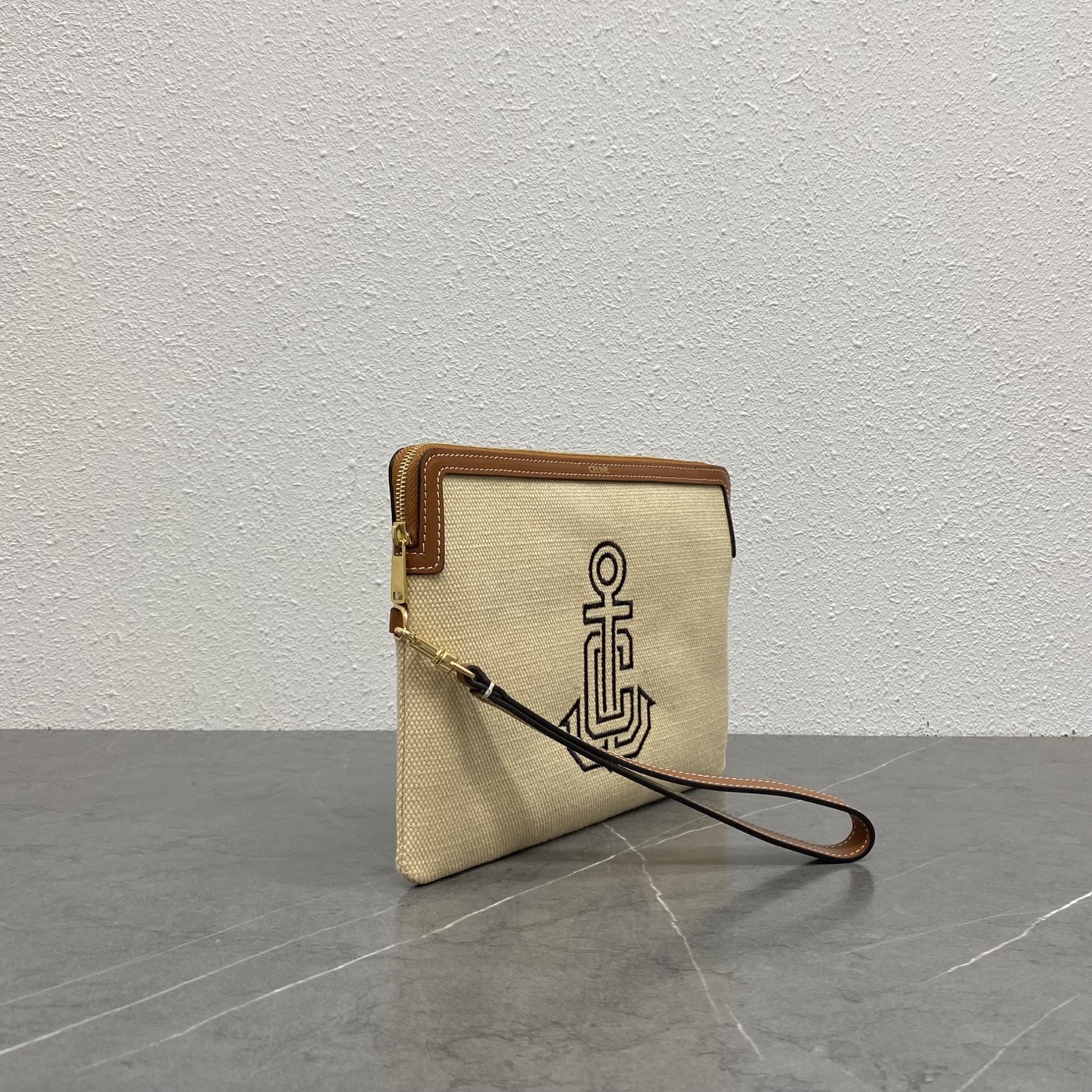 Bagsaaa Ce1i*e Small Pochette With Fabric Strap With Anchor Embroidery And Calfskin - 25cm