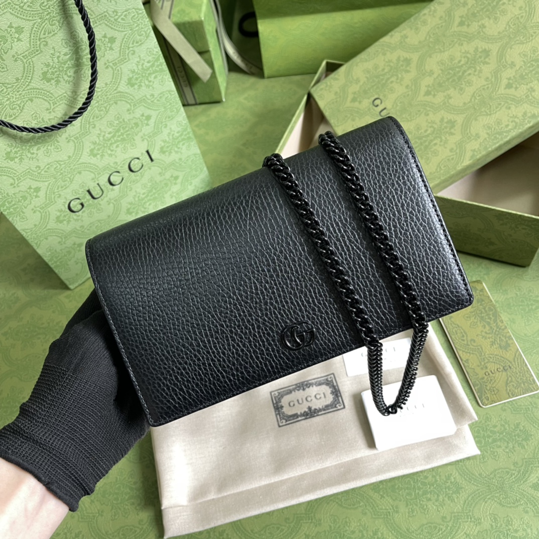 Bagsaaa Gvc*1 GG Marmont leather mini chain bag 497985 all black - 20cm