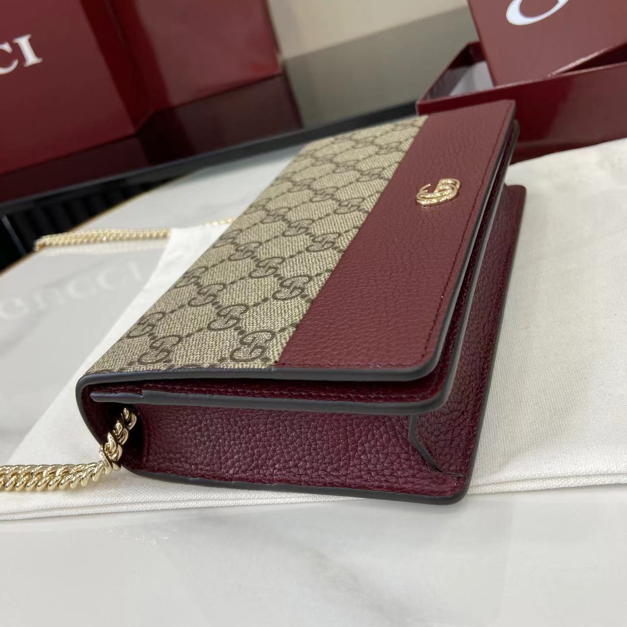 Bagsaaa Gvc*1 GG Marmont bi-color wallet on chain 497985 red & beige - 20cm