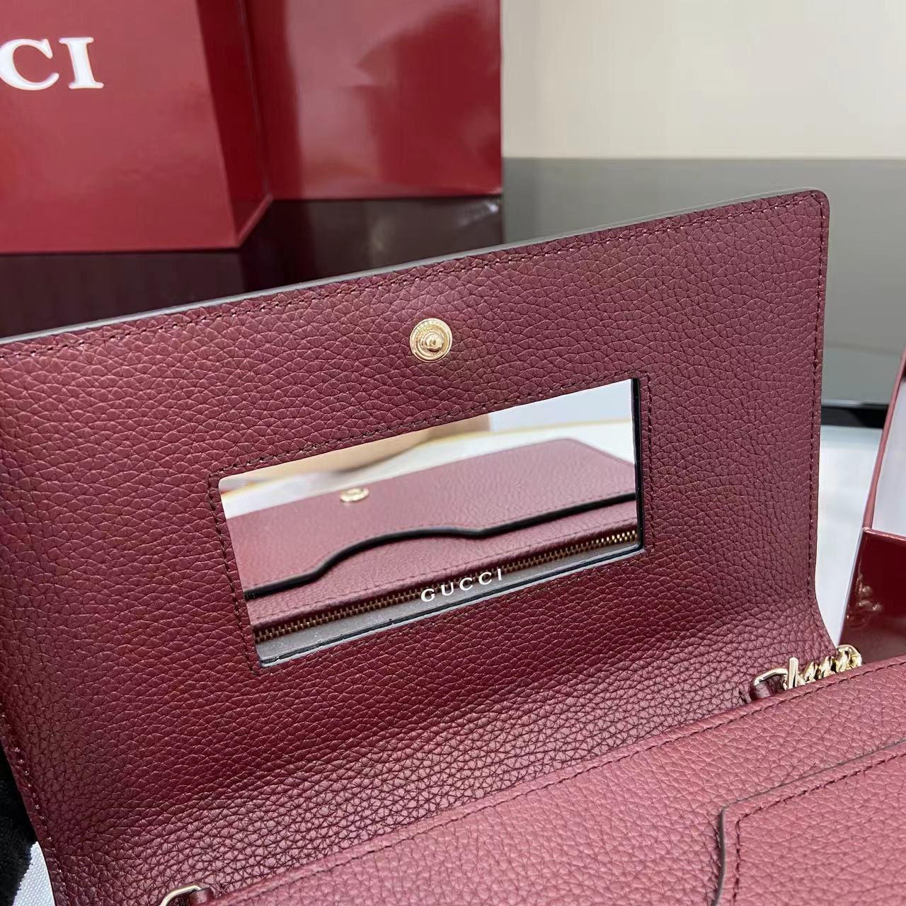 Bagsaaa Gvc*1 GG Marmont bi-color wallet on chain 497985 red & beige - 20cm