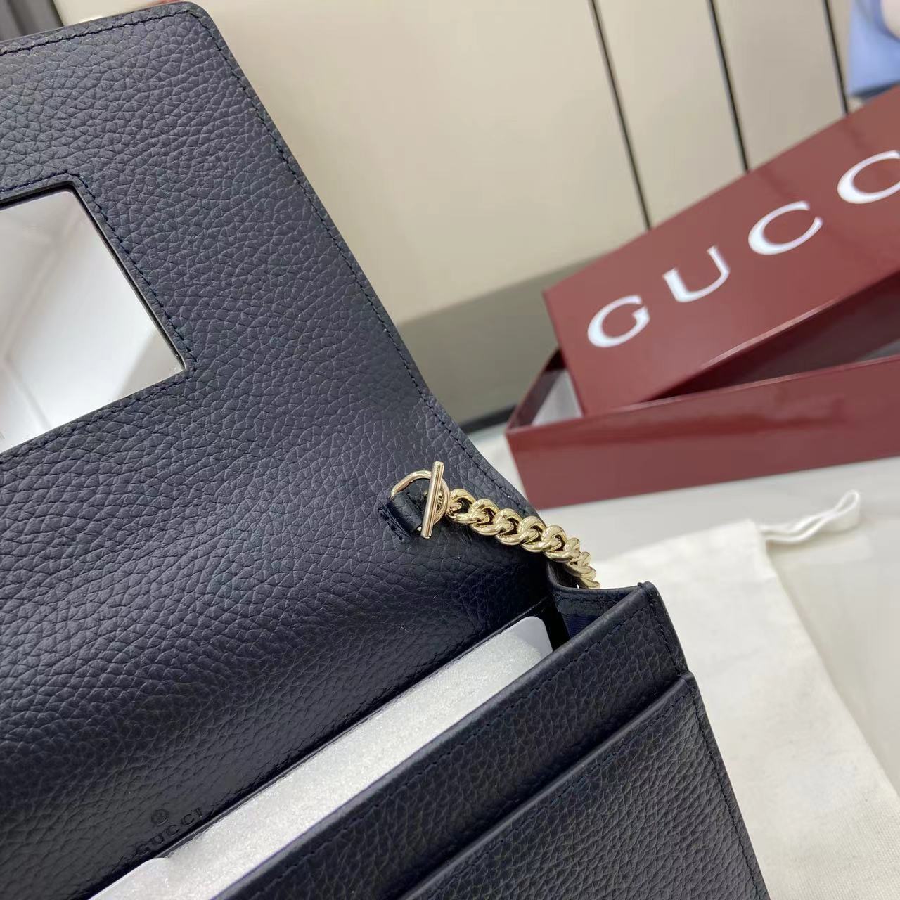 Bagsaaa Gvc*1 GG Marmont bi-color wallet on chain 497985 navy blue & beige - 20cm