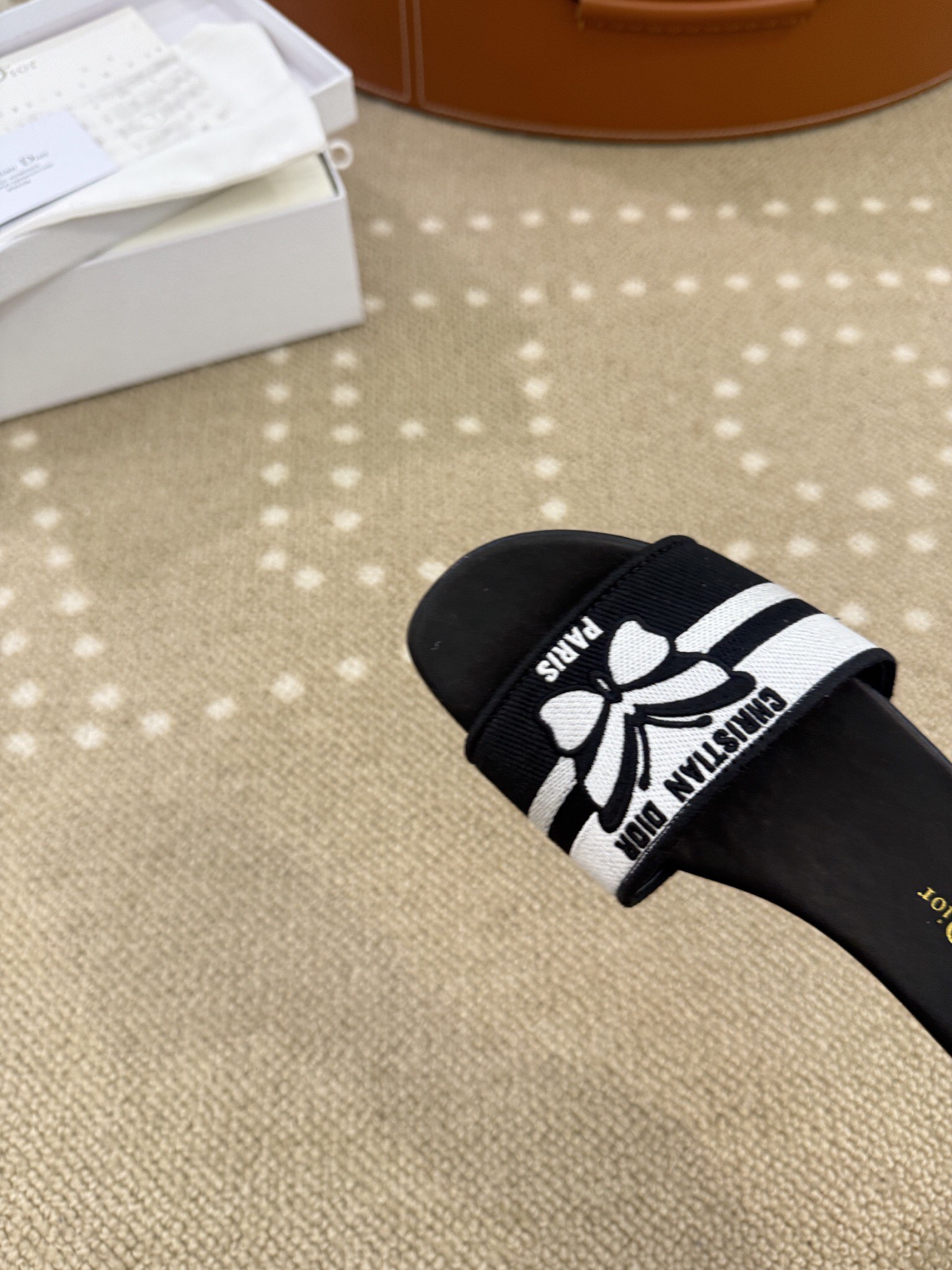 Bagsaaa Dway Slide Black and White Cotton Embroidered with Chr1st1an D10r Papillon Motif