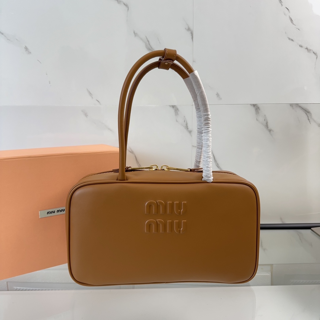 Bagsaaa Miu Miu Beau leather top-handle bag 5BB172 brown - 30cm