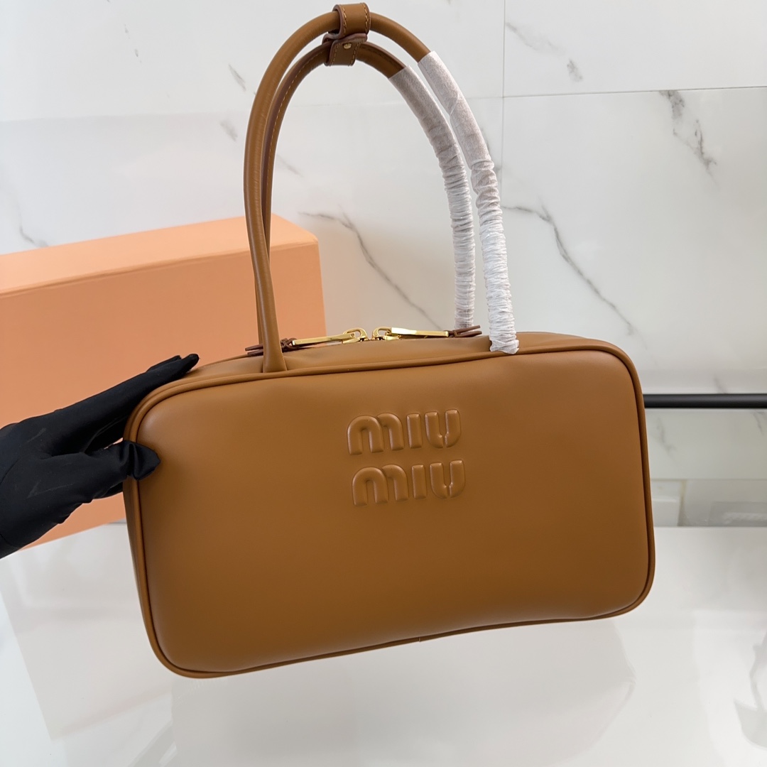 Bagsaaa Miu Miu Beau leather top-handle bag 5BB172 brown - 30cm