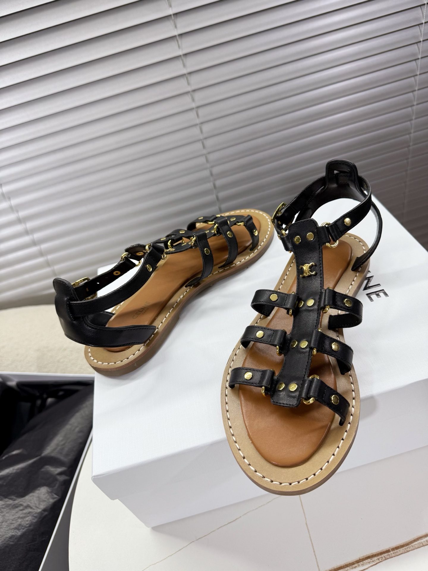 Bagsaaa Ce1i*e Lympia Gladiator Sandal In Calfskin Black