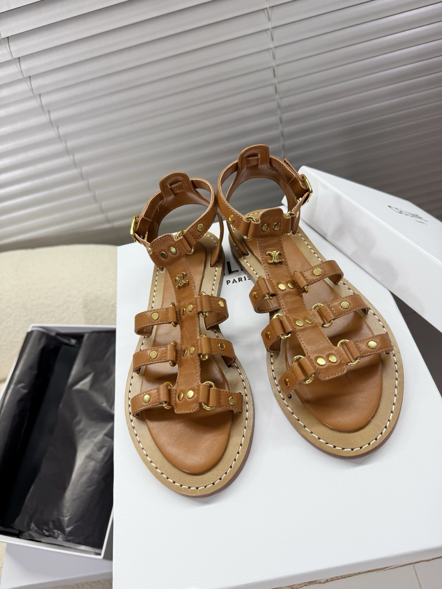 Bagsaaa Ce1i*e Lympia Gladiator Sandal In Calfskin Brown
