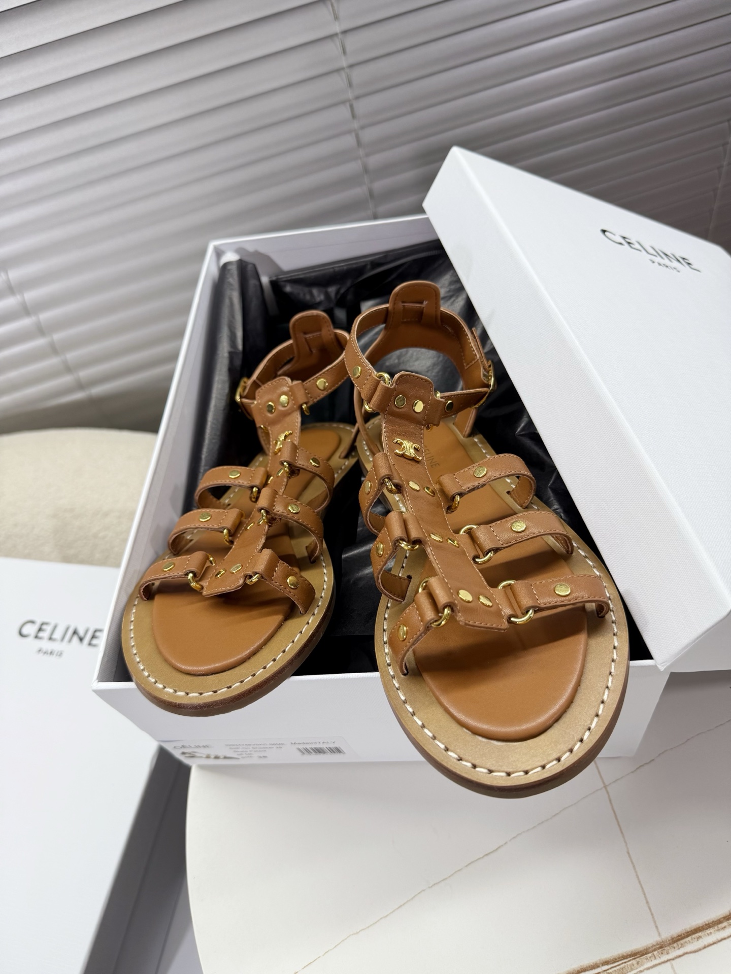 Bagsaaa Ce1i*e Lympia Gladiator Sandal In Calfskin Brown