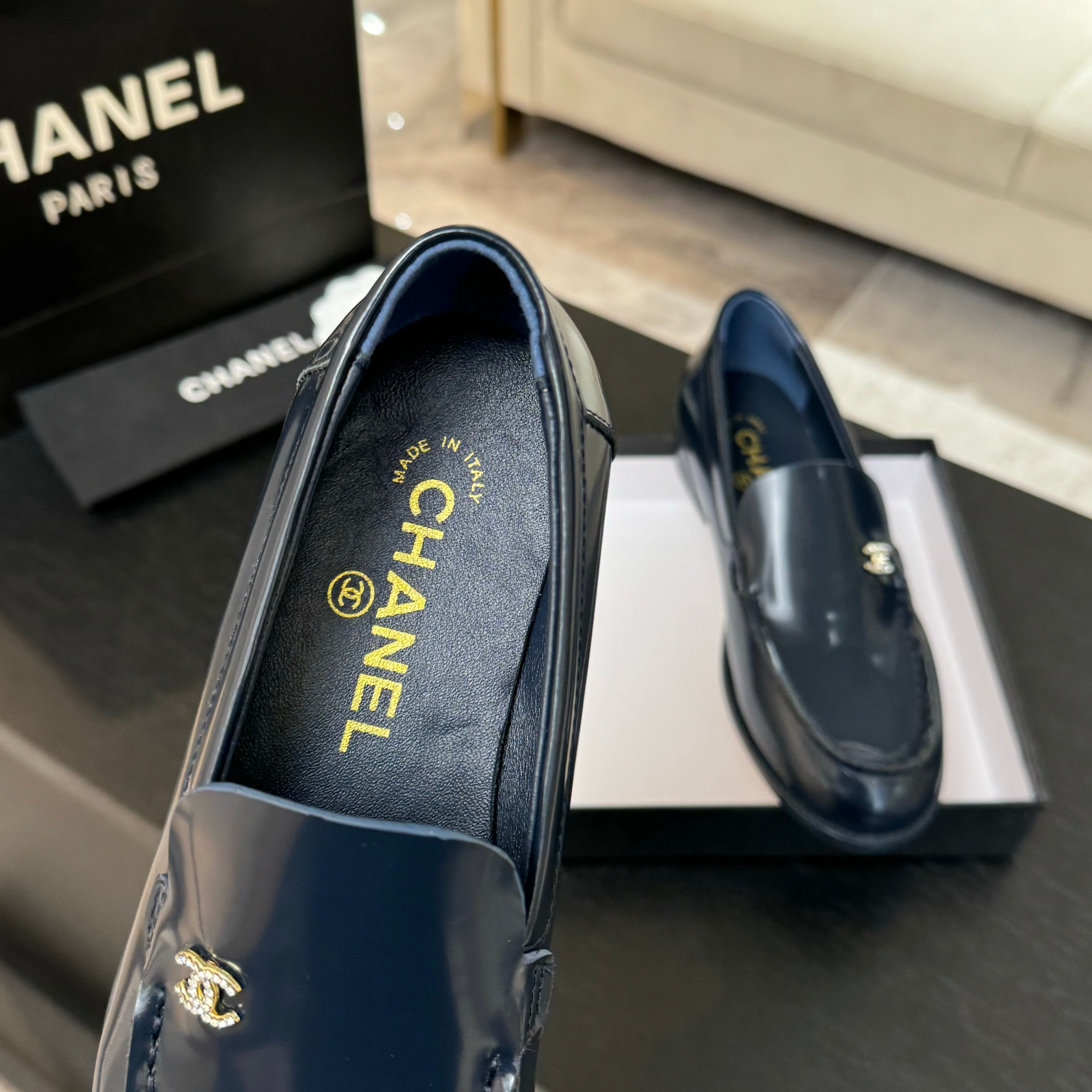 Bagsaaa Ch**el Moccasins G45615 Navy Blue