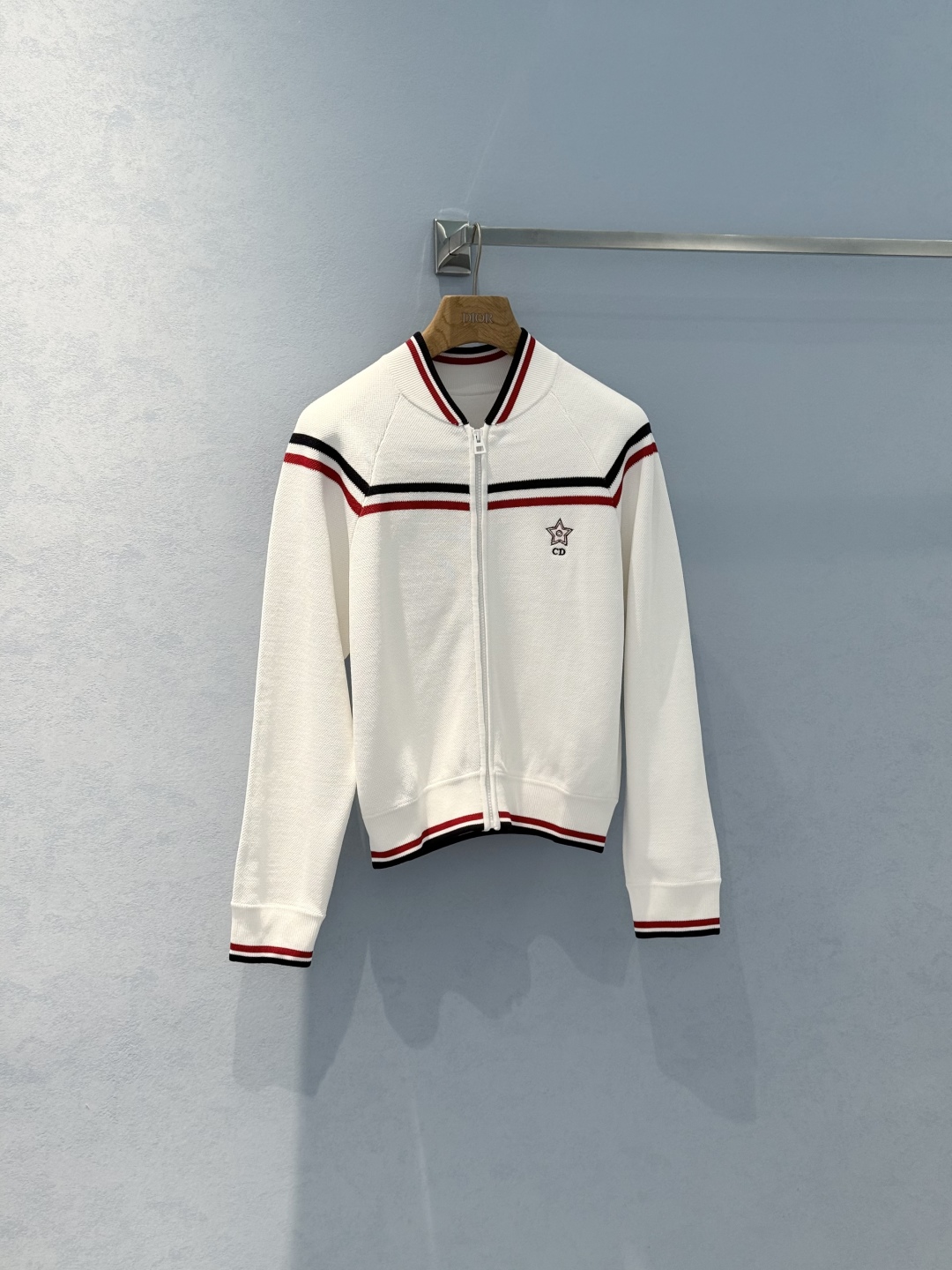 Bagsaaaa D10r Vibe Bomber Jacket White Technical Knit with Three-Tone Signature