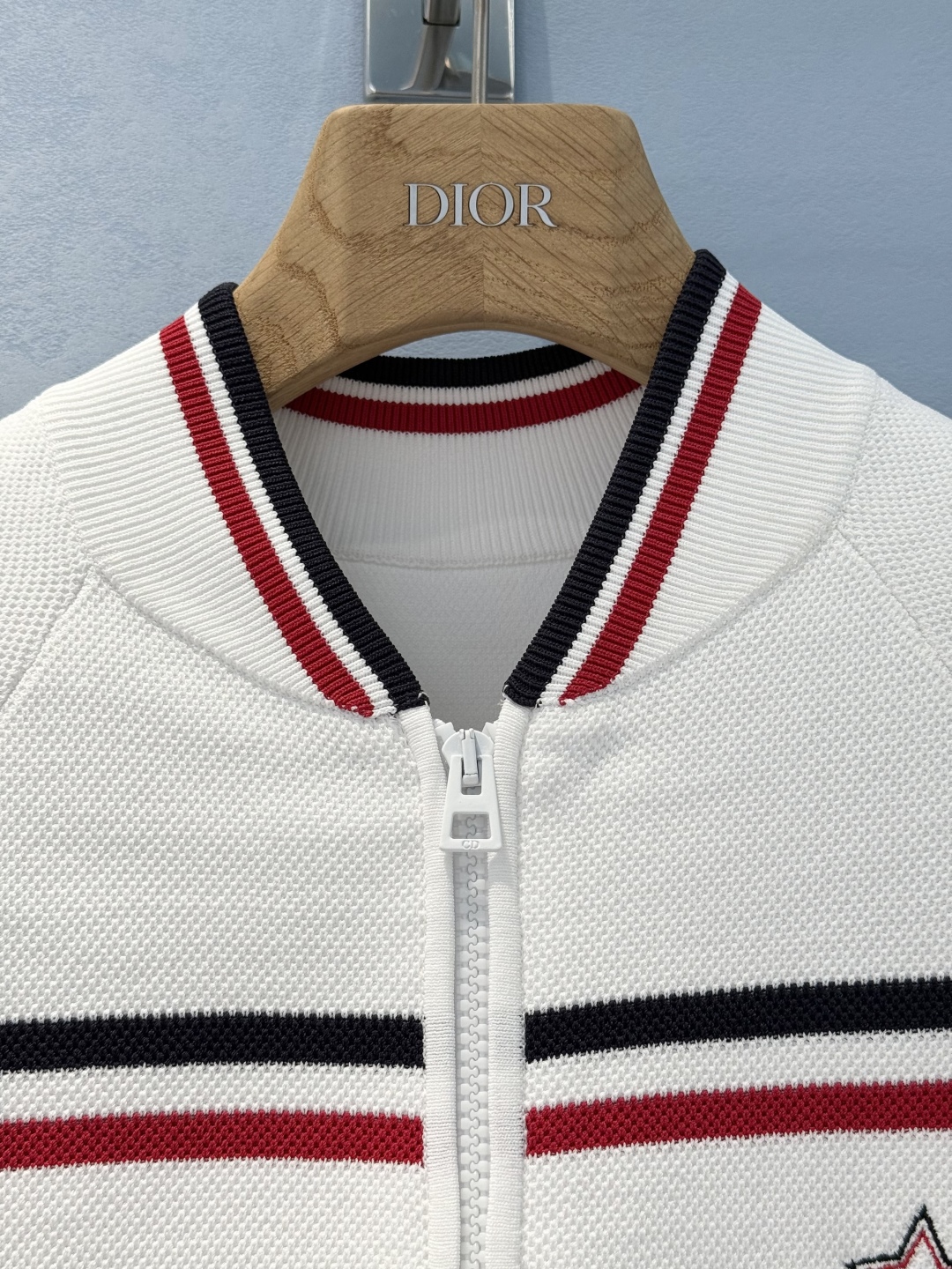 Bagsaaaa D10r Vibe Bomber Jacket White Technical Knit with Three-Tone Signature