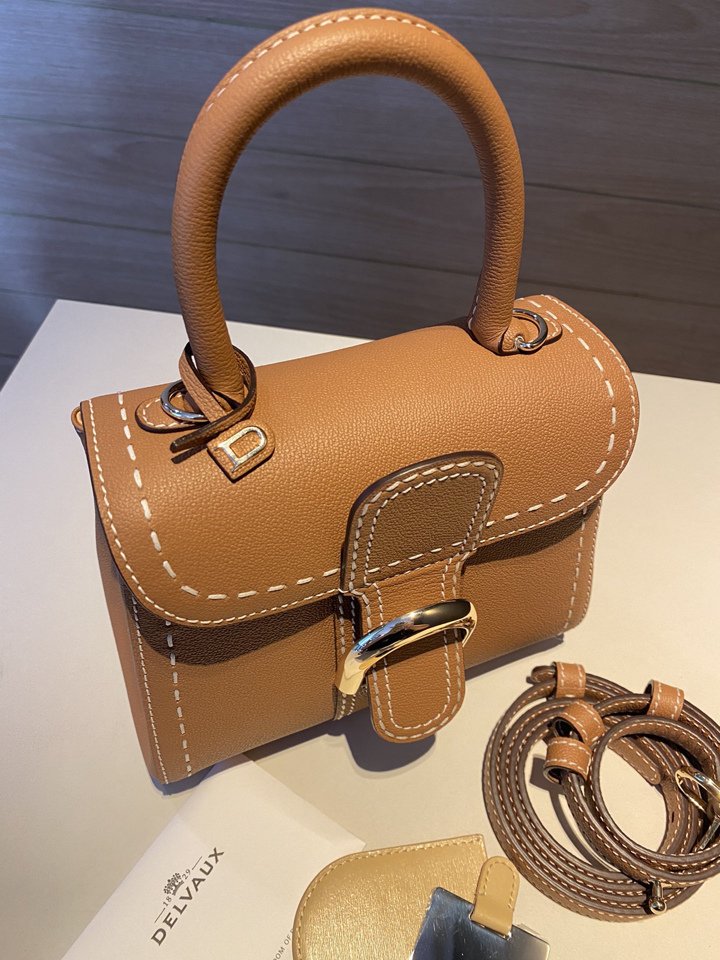 Bagsaaa Delvaux Brillant Mini Surpiqué Brown - 20cm