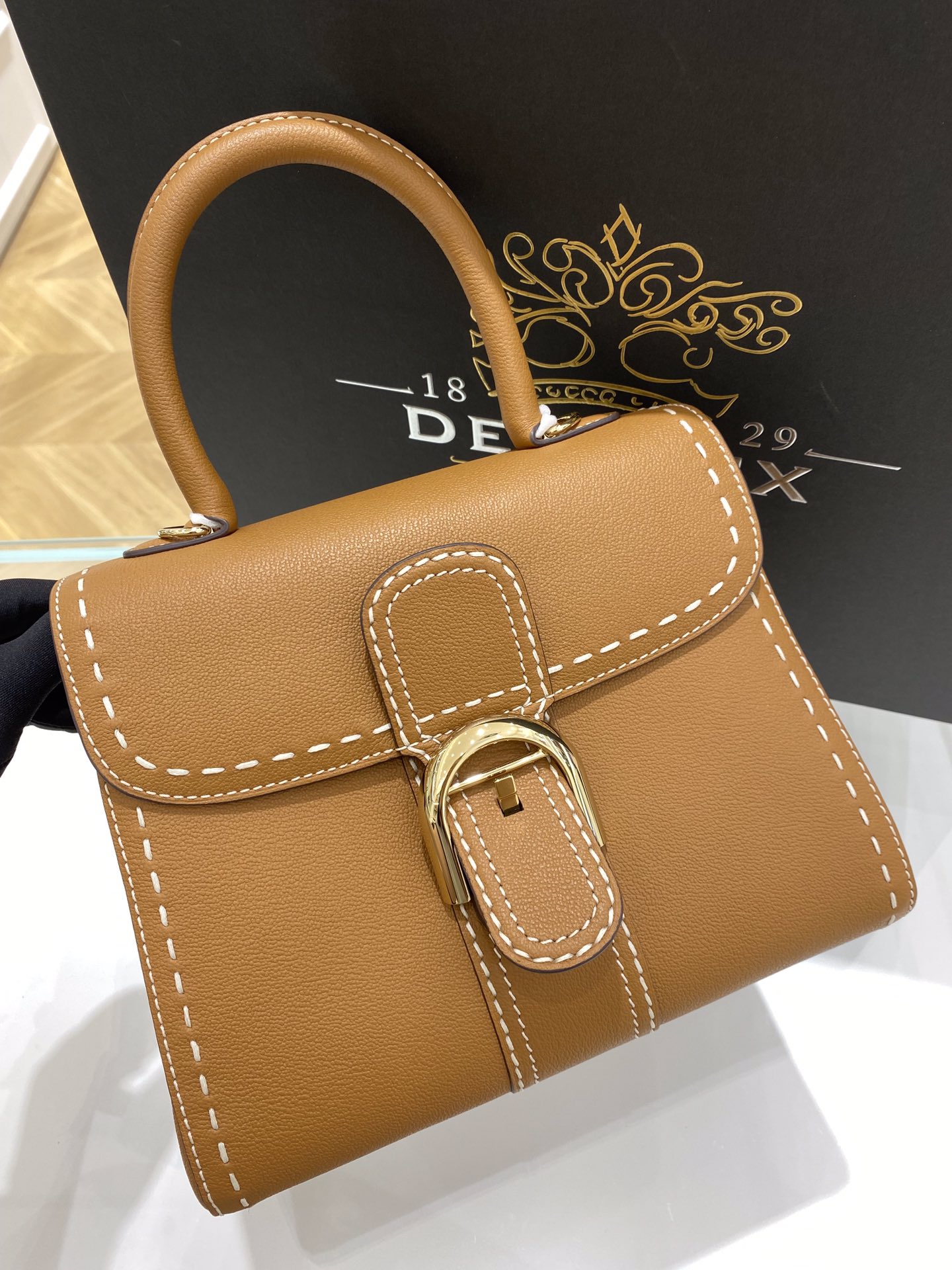 Bagsaaa Delvaux Brillant PM Surpiqué Brown - 24cm
