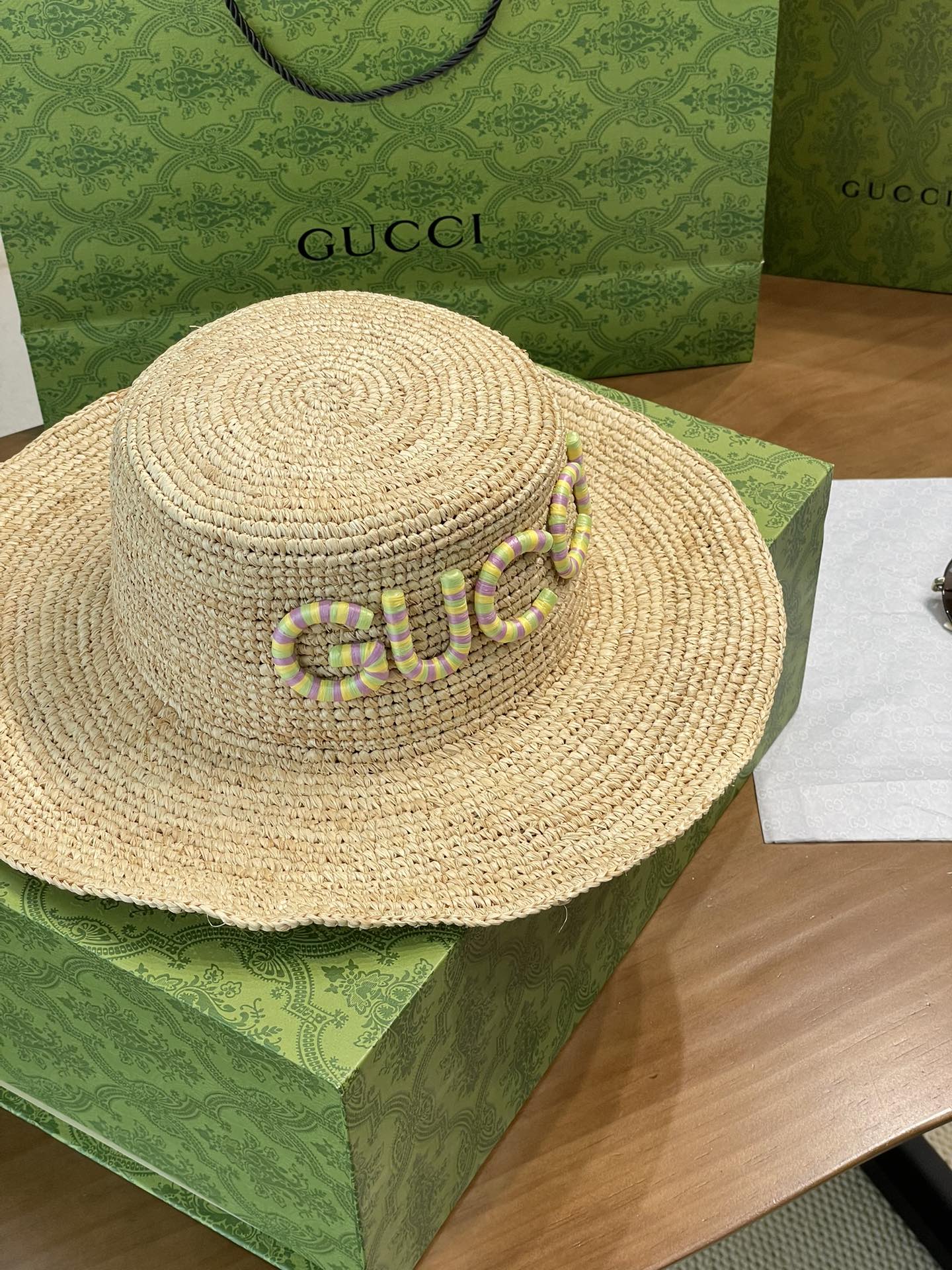 Bagsaaa Gvc*1 embroidered straw hat neutrals
