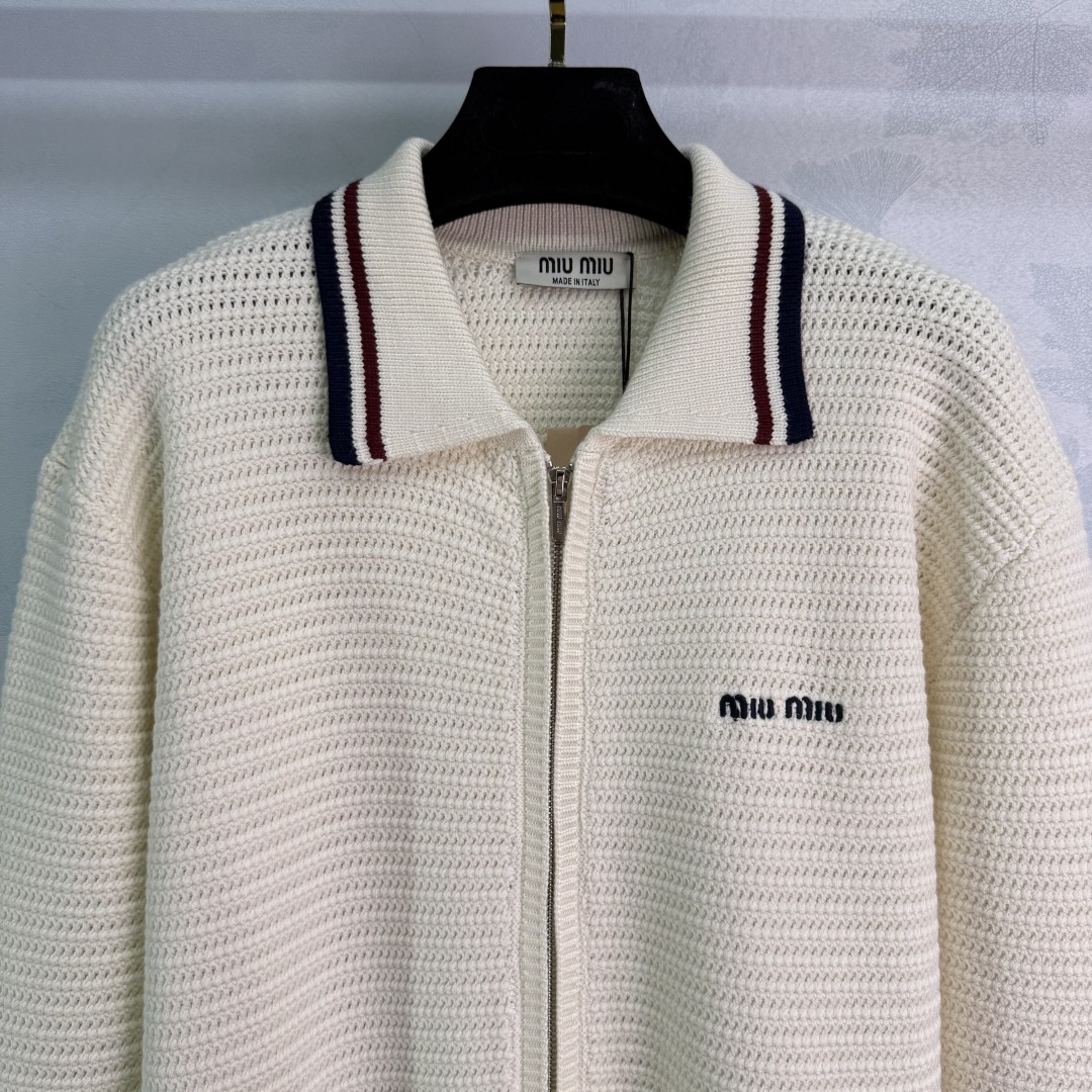 Bagsaaa Miu Miu Cotton knit zipper cardigan Natural