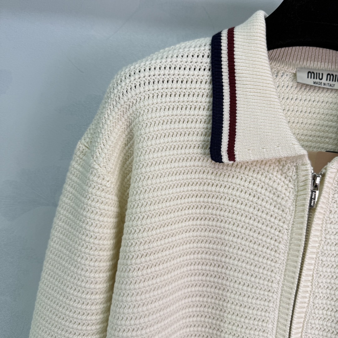 Bagsaaa Miu Miu Cotton knit zipper cardigan Natural