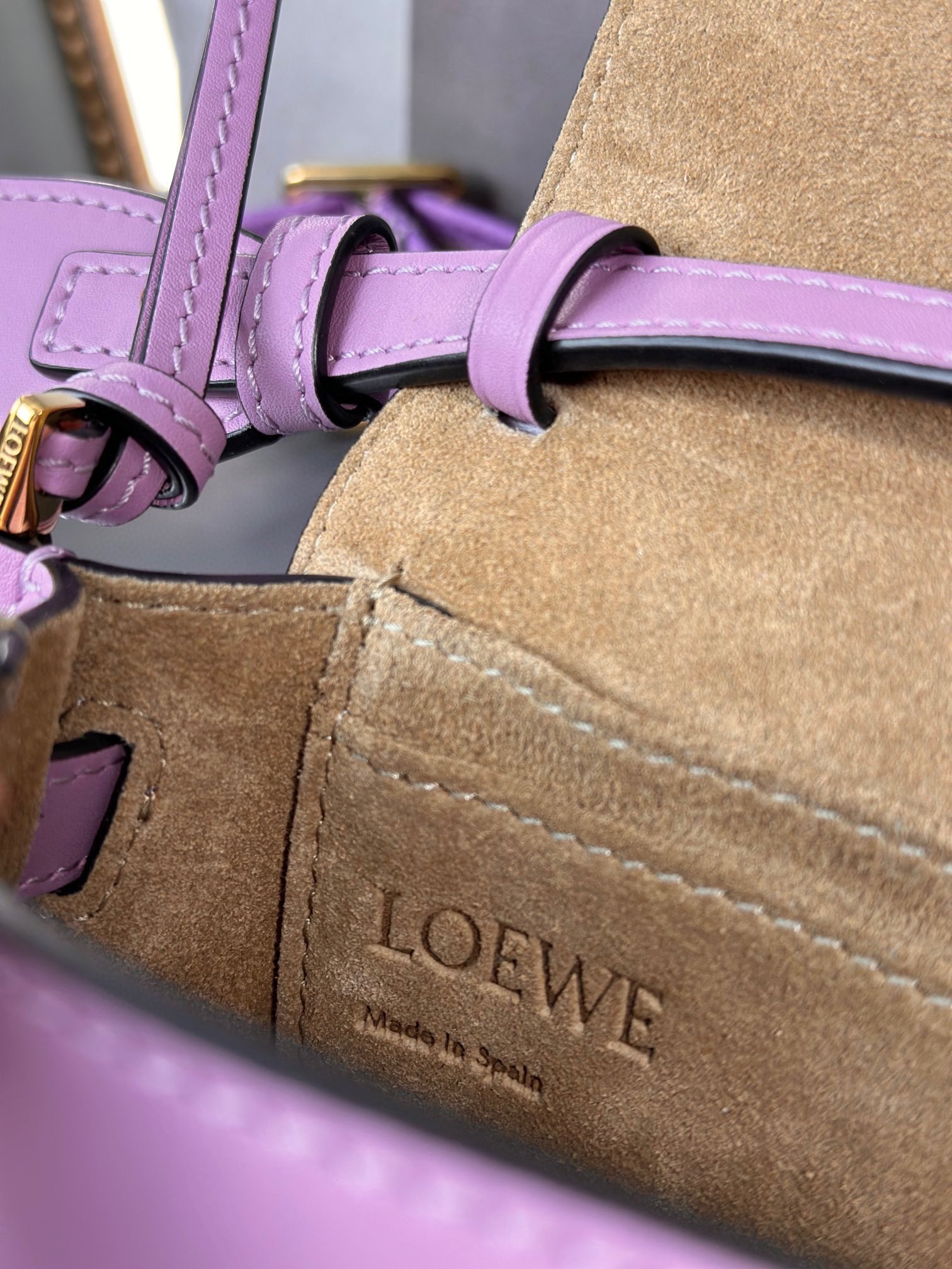Bagsaaa L0ew* Gate Dual Mini Leather Crossbody Bag Purple - 15cm
