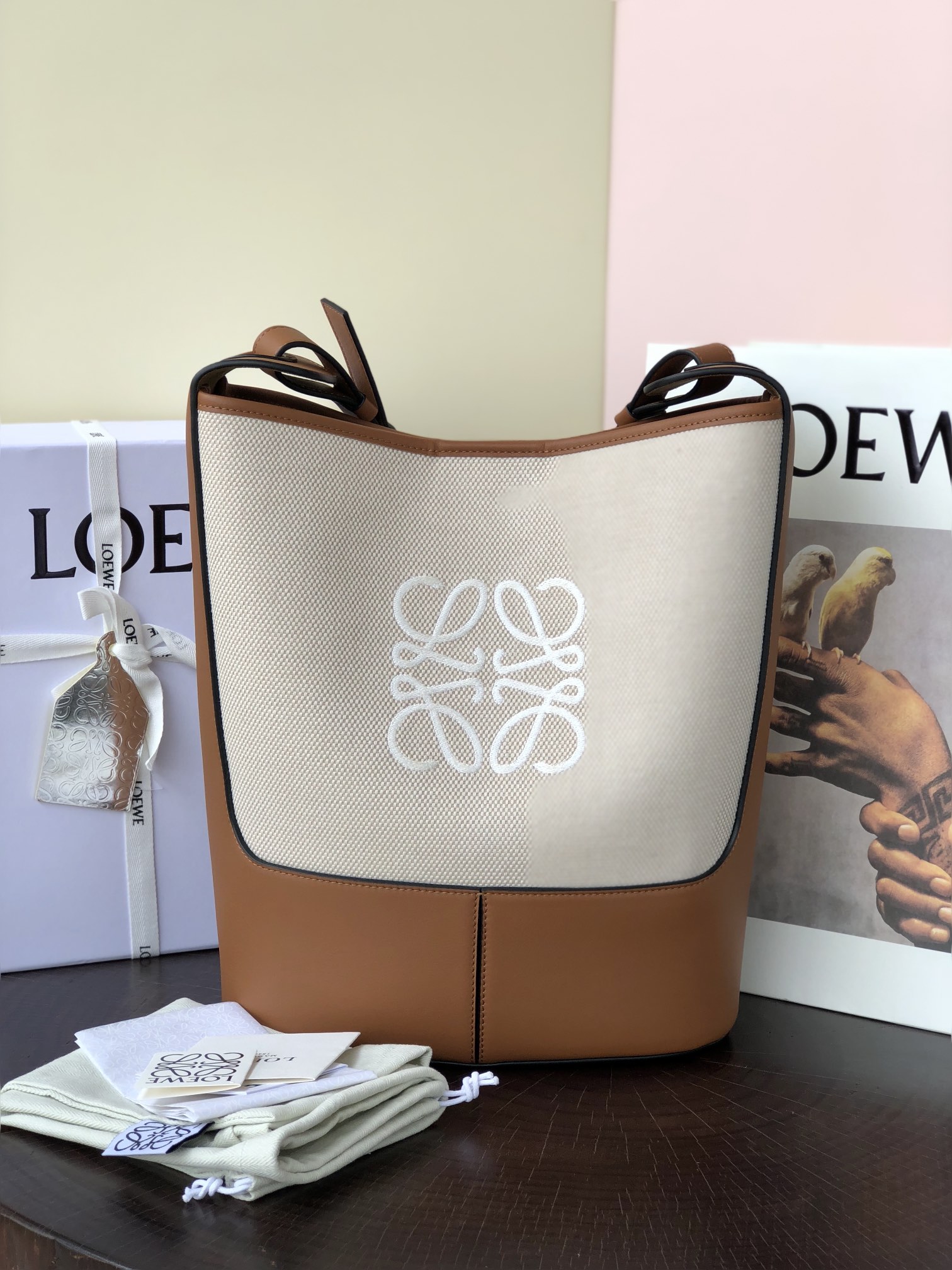 Bagsaaa L0ew* Hobo Embroidered Canvas And Leather Shoulder Bag - 32cm