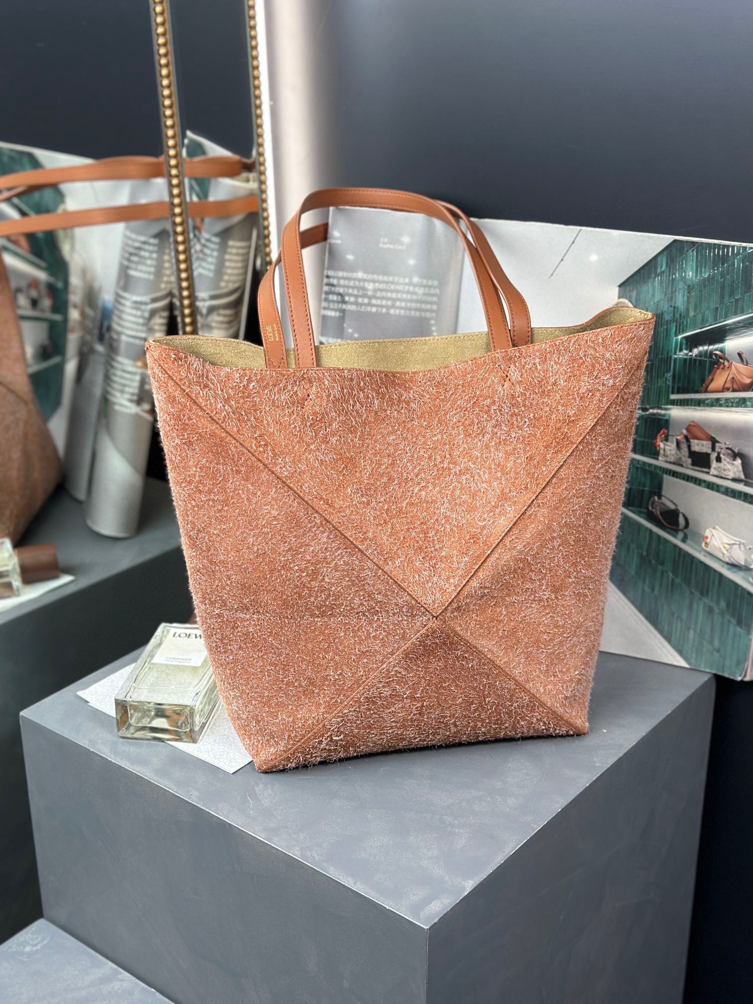 Bagsaaa L0ew* Large Puzzle Fold Tote in brushed suede - 31.5cm