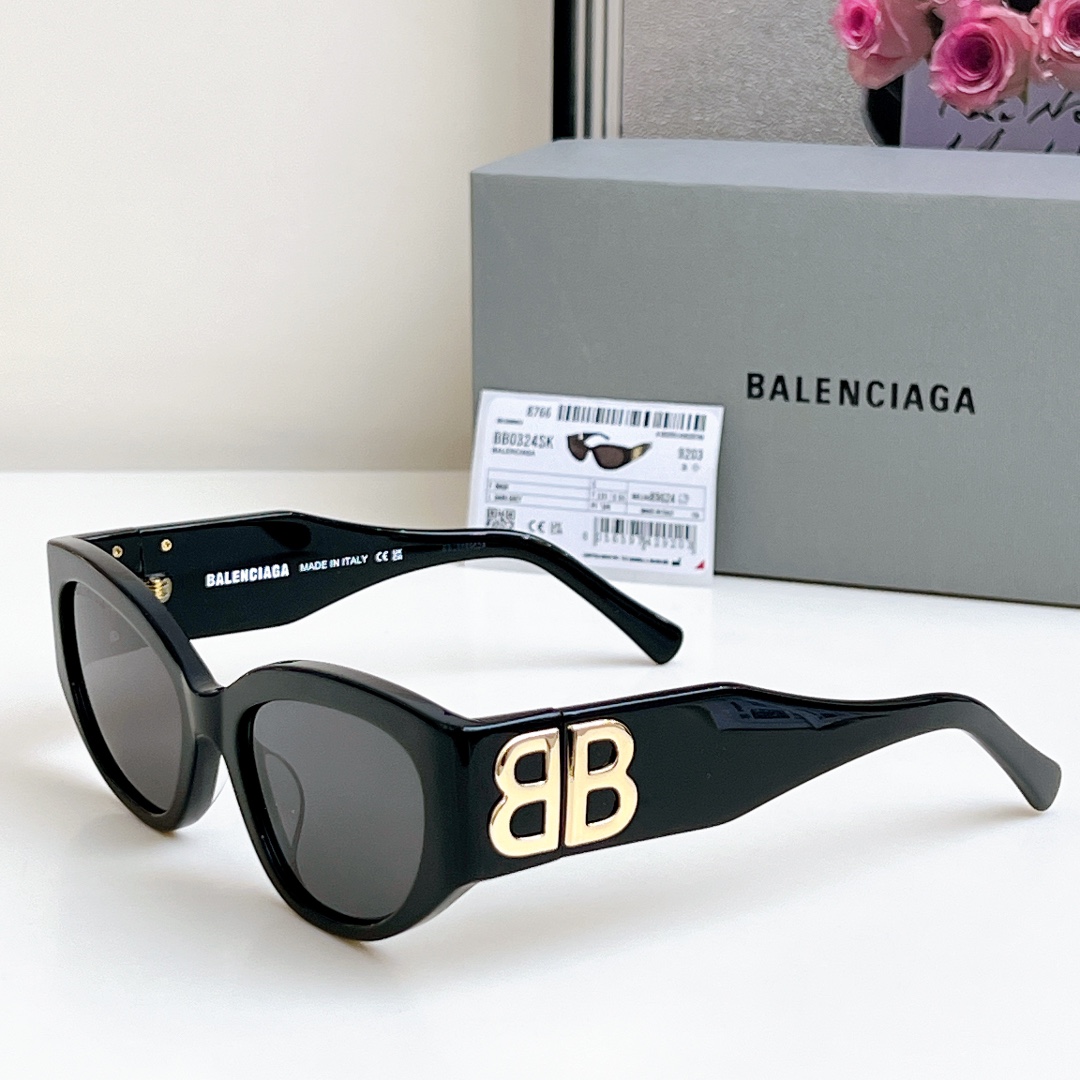 Bagsaaa Ba1en*iaga Bossy Round Af Sunglasses in Black