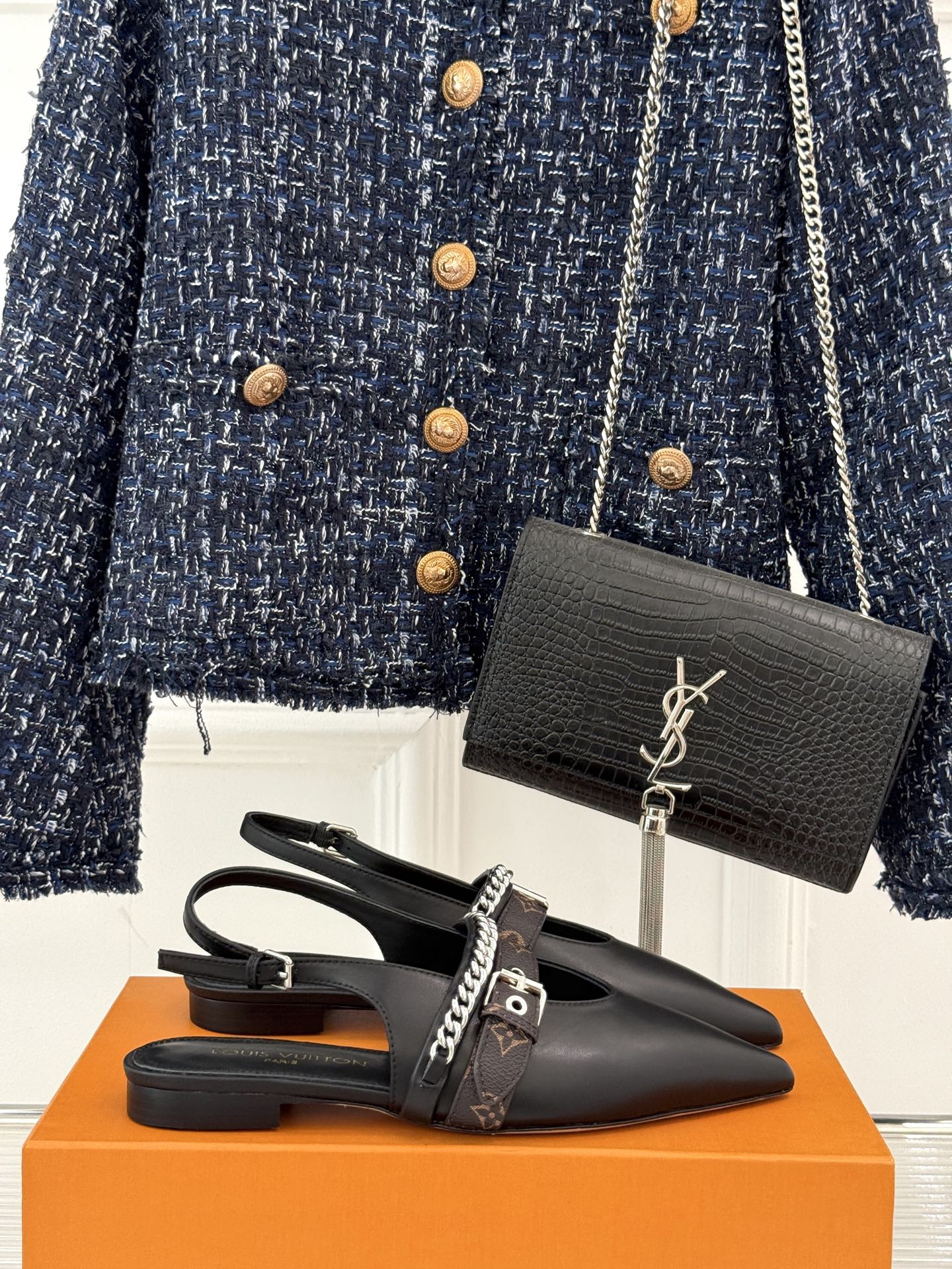 Bagsaaa LV Vibe Slingback Flat Ballerina Black