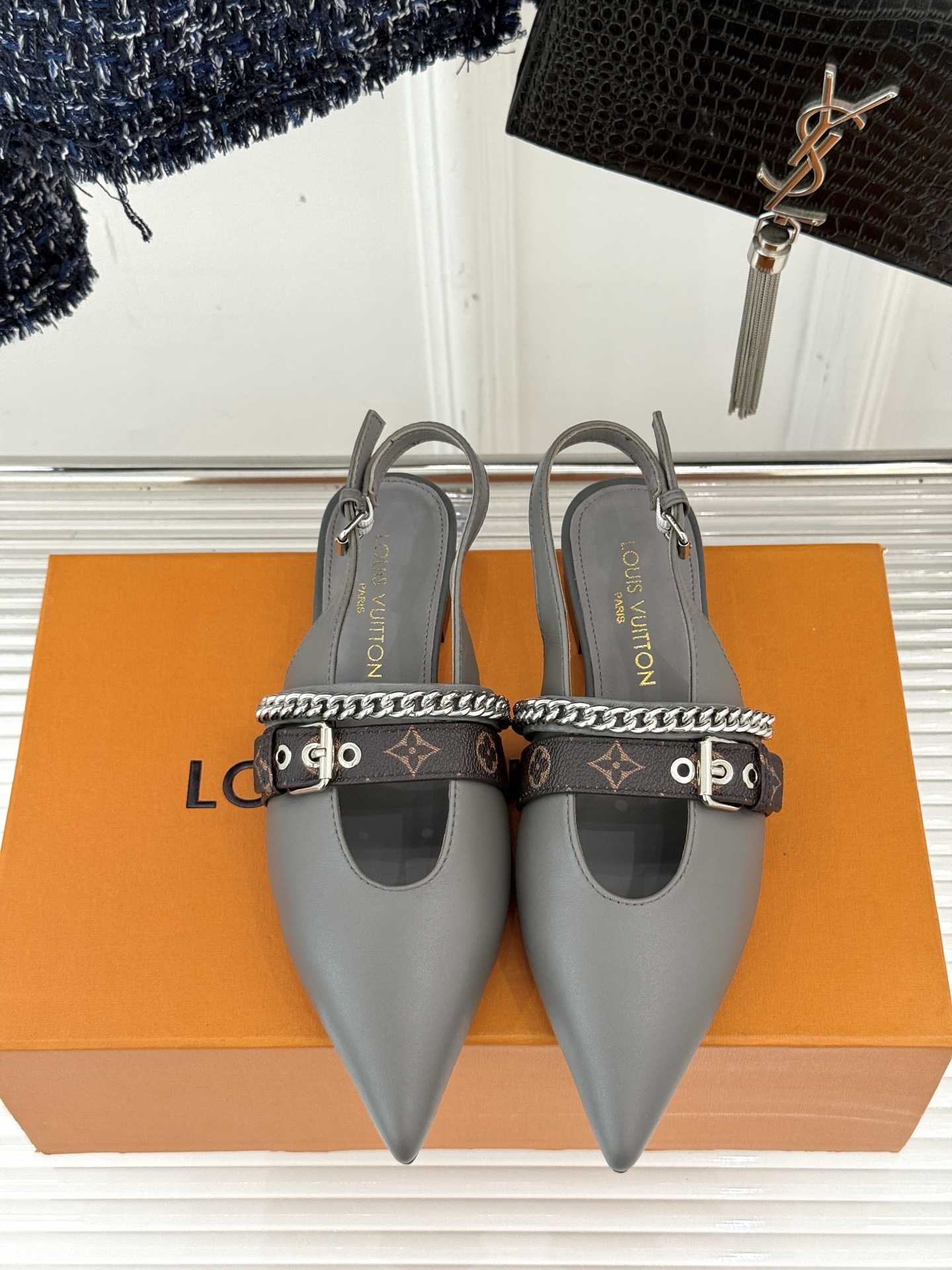 Bagsaaa LV Vibe Slingback Flat Ballerina Gray