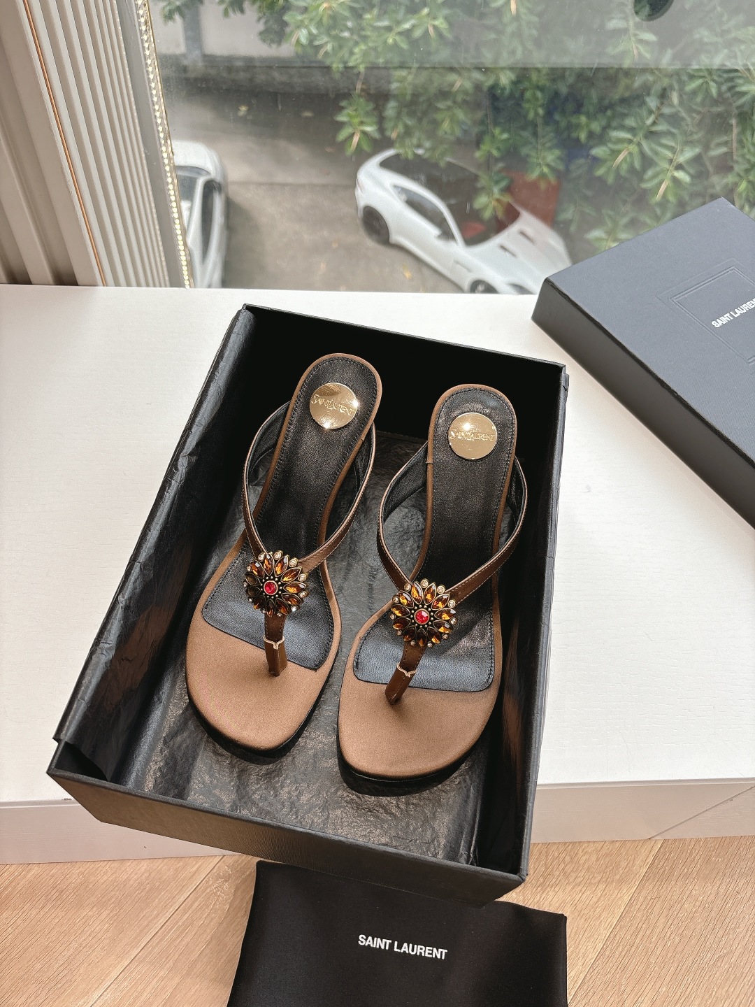 Bagsaaa Y51 Otero crystal-embellished satin mules Bronze 7.5cm