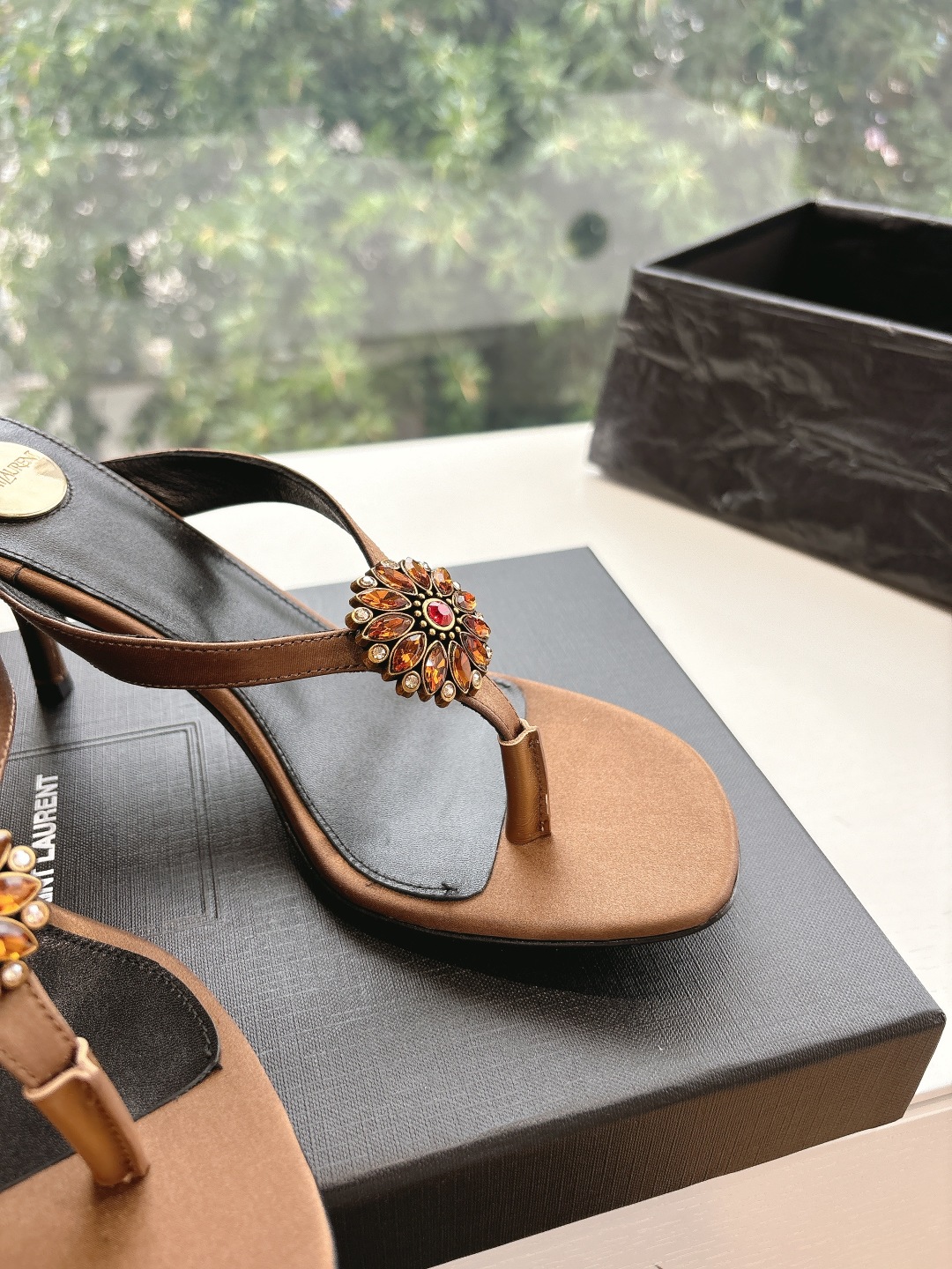 Bagsaaa Y51 Otero crystal-embellished satin mules Bronze 7.5cm