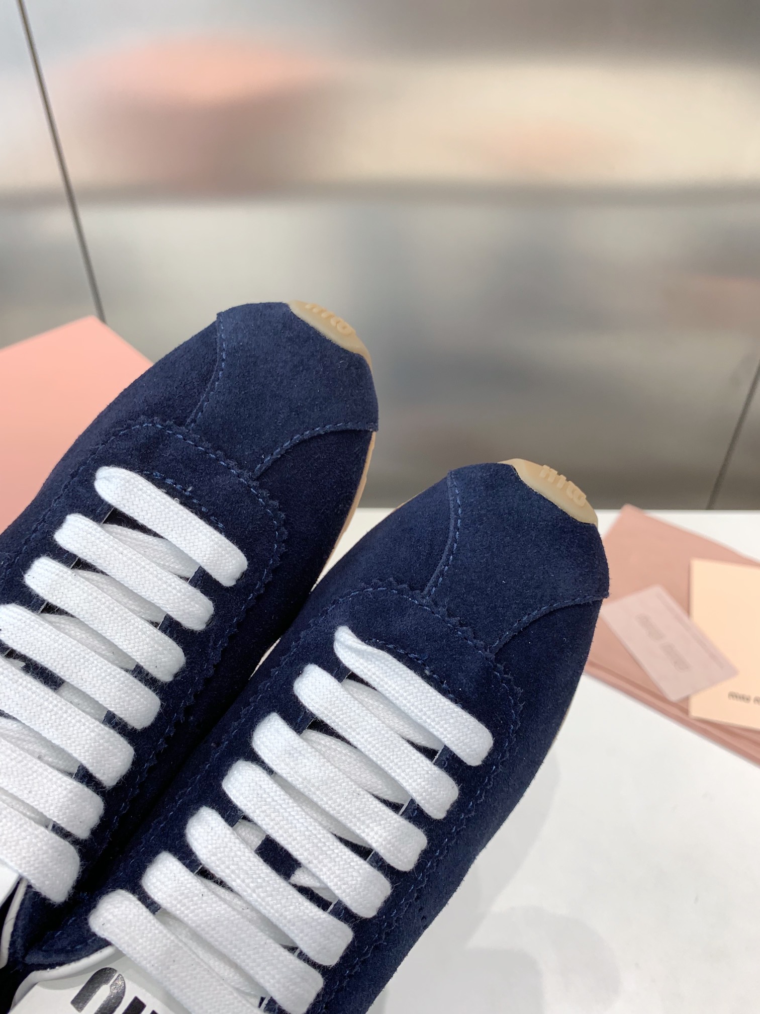 Bagsaaa Miu Miu Plume suede sneakers navy blue