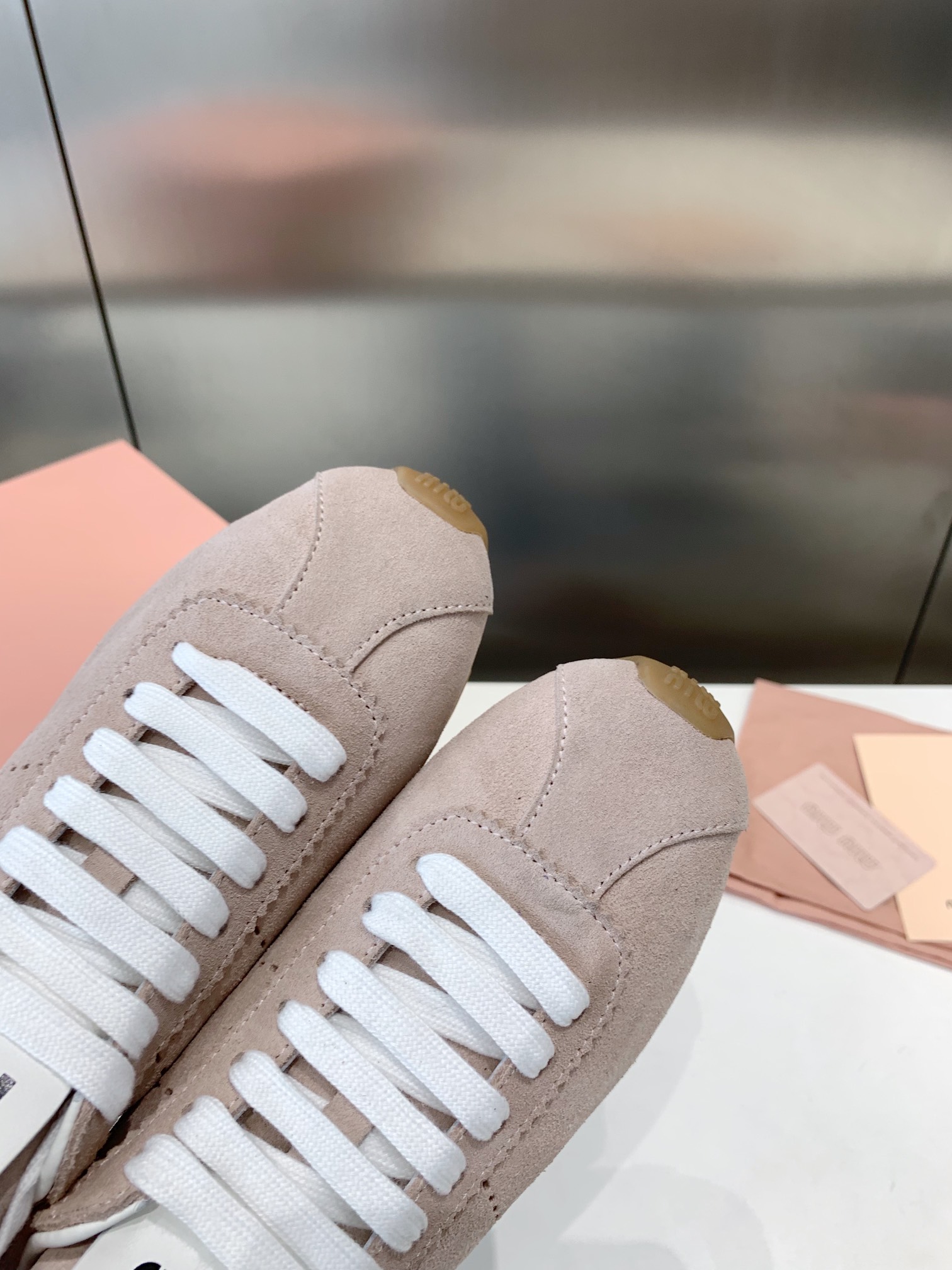 Bagsaaa Miu Miu Plume suede sneakers light pink