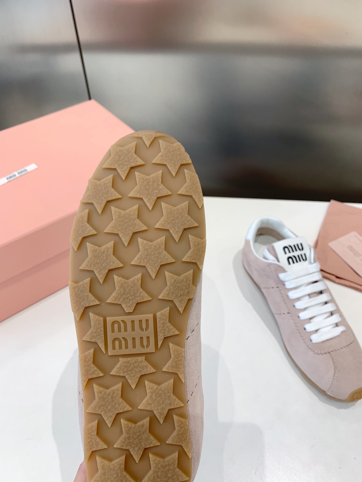 Bagsaaa Miu Miu Plume suede sneakers light pink