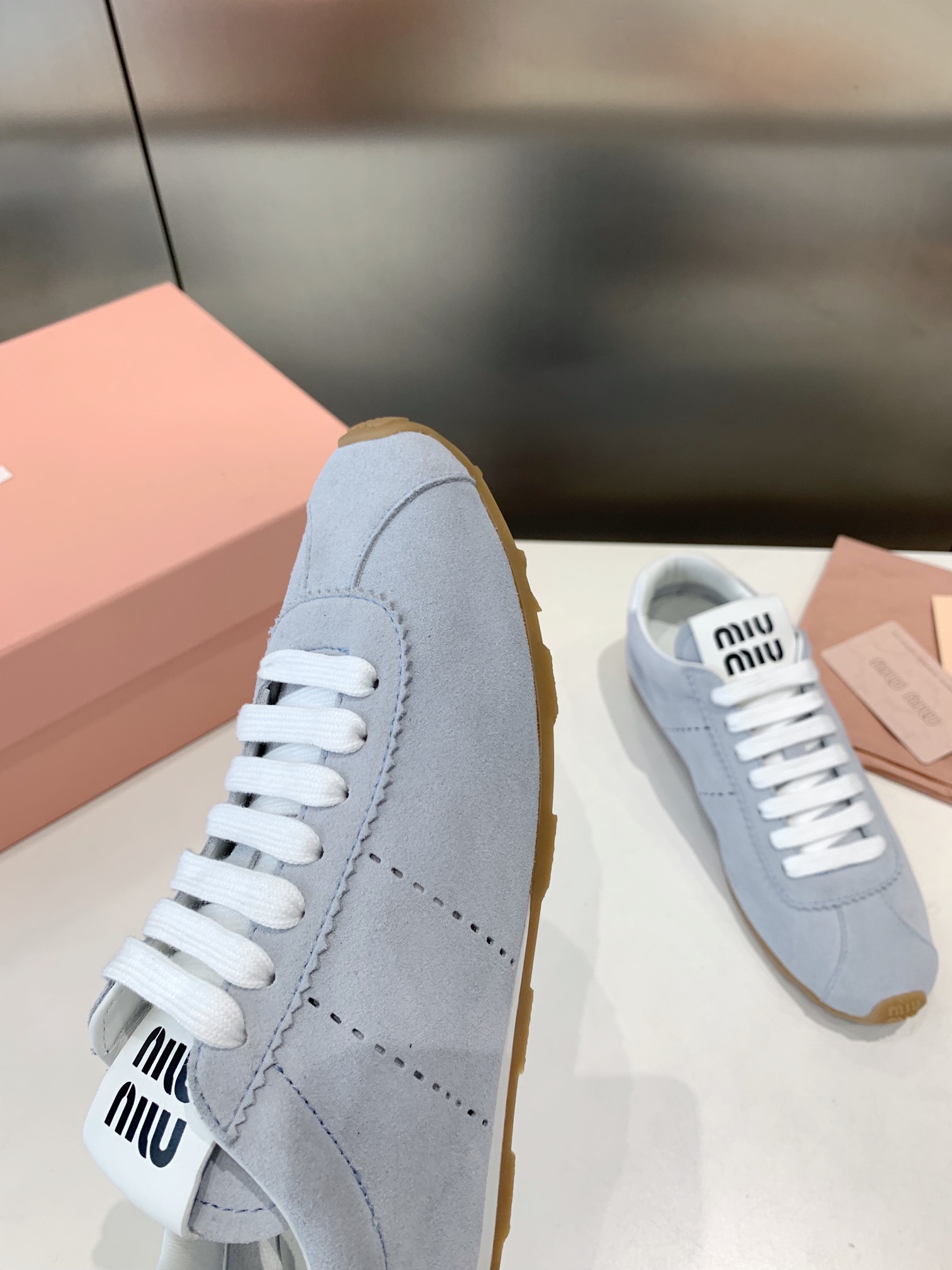Bagsaaa Miu Miu Plume suede sneakers light blue