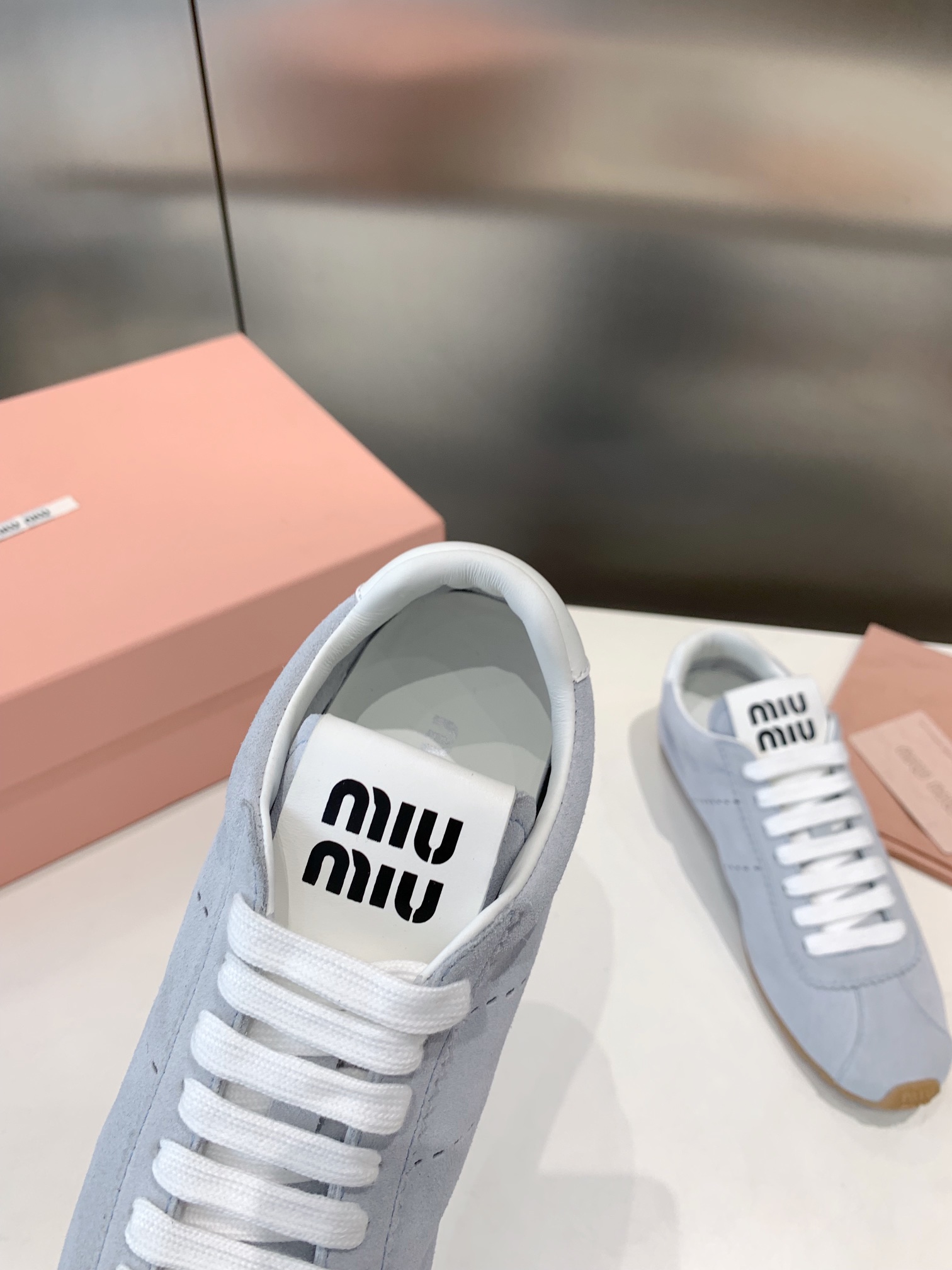 Bagsaaa Miu Miu Plume suede sneakers light blue