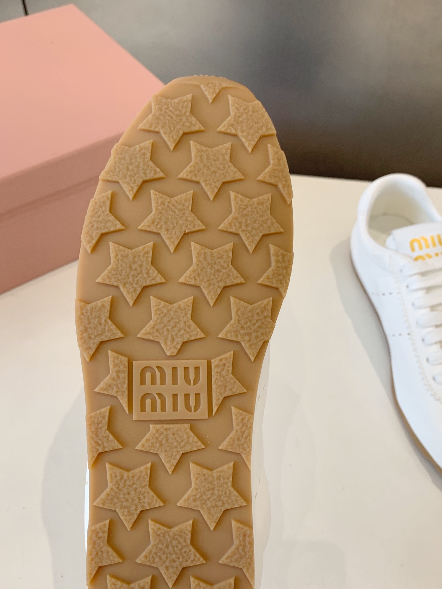 Bagsaaa Miu Miu Plume nappa leather sneakers white